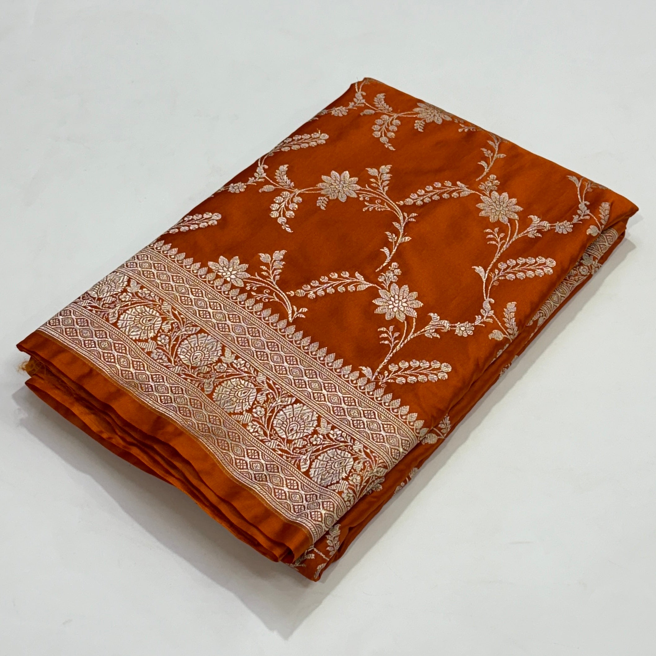 Burnt Orange Jaal Pattern Mashru Silk Saree