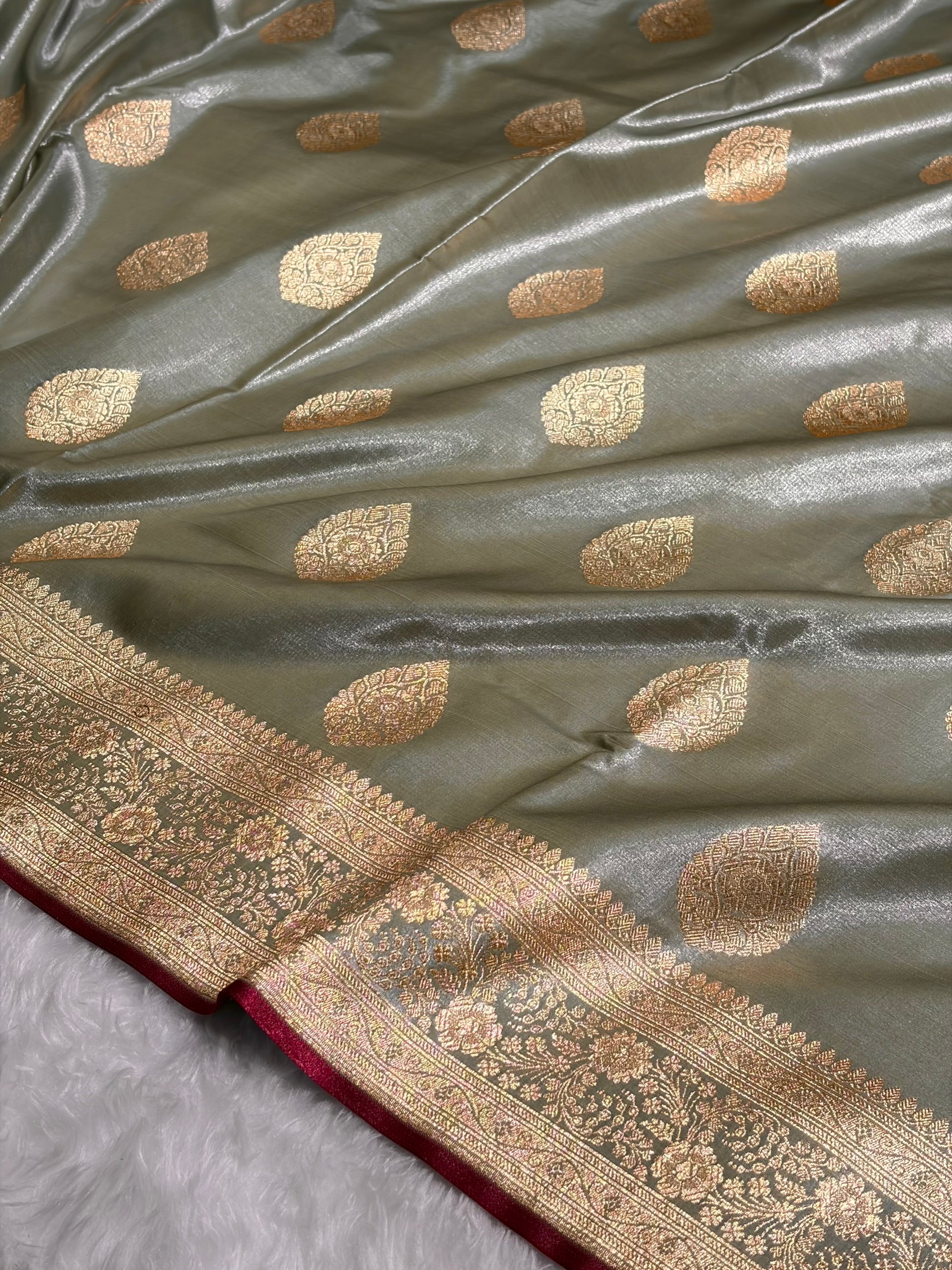 Ultra Light Weight Satin Silk Boota in Gray Shades SS05