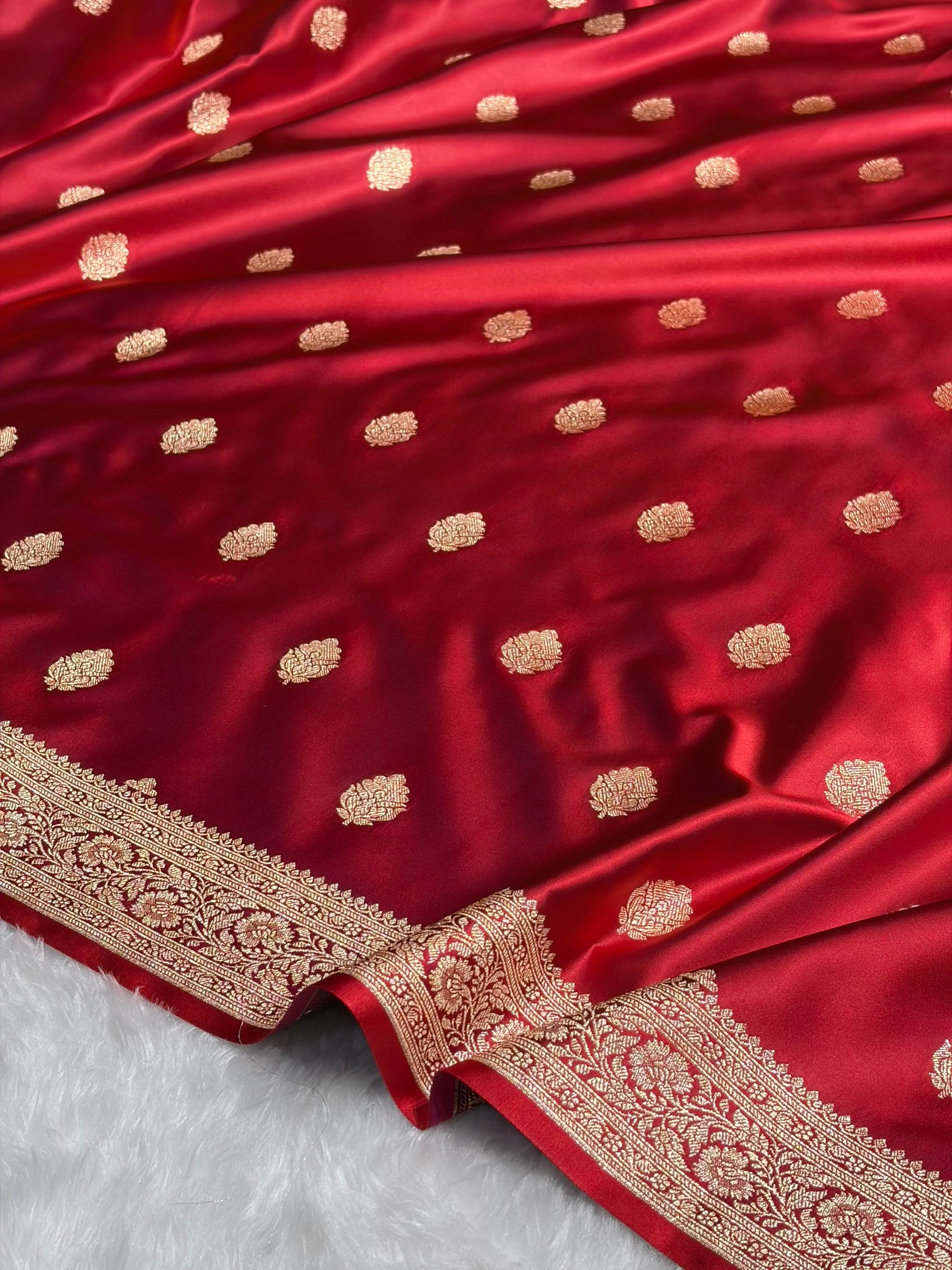 Magentc Red Booti Pattern Satin Katan Silk Saree SK65