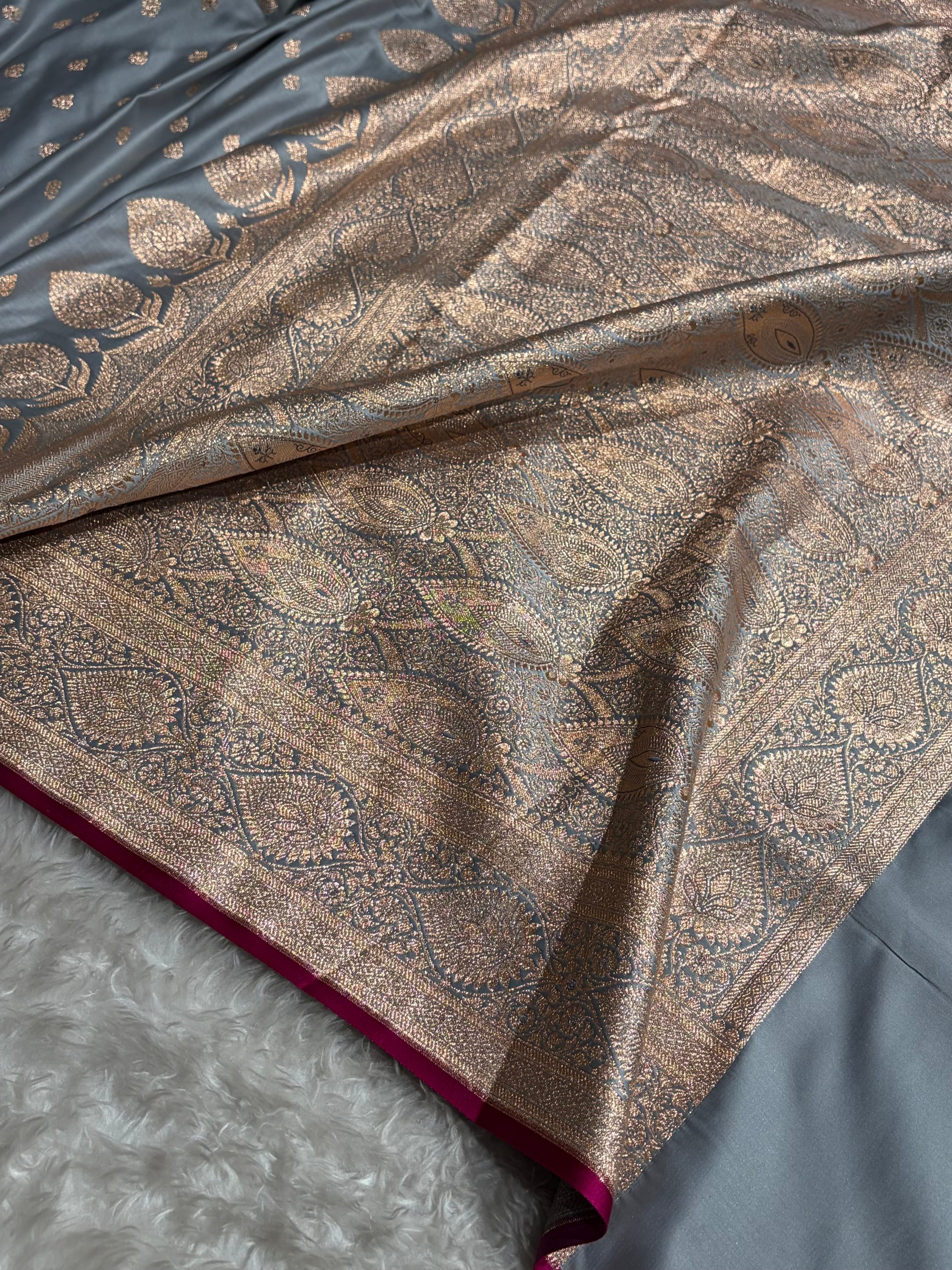 Katan Silk Saree In Grey Shades SK10