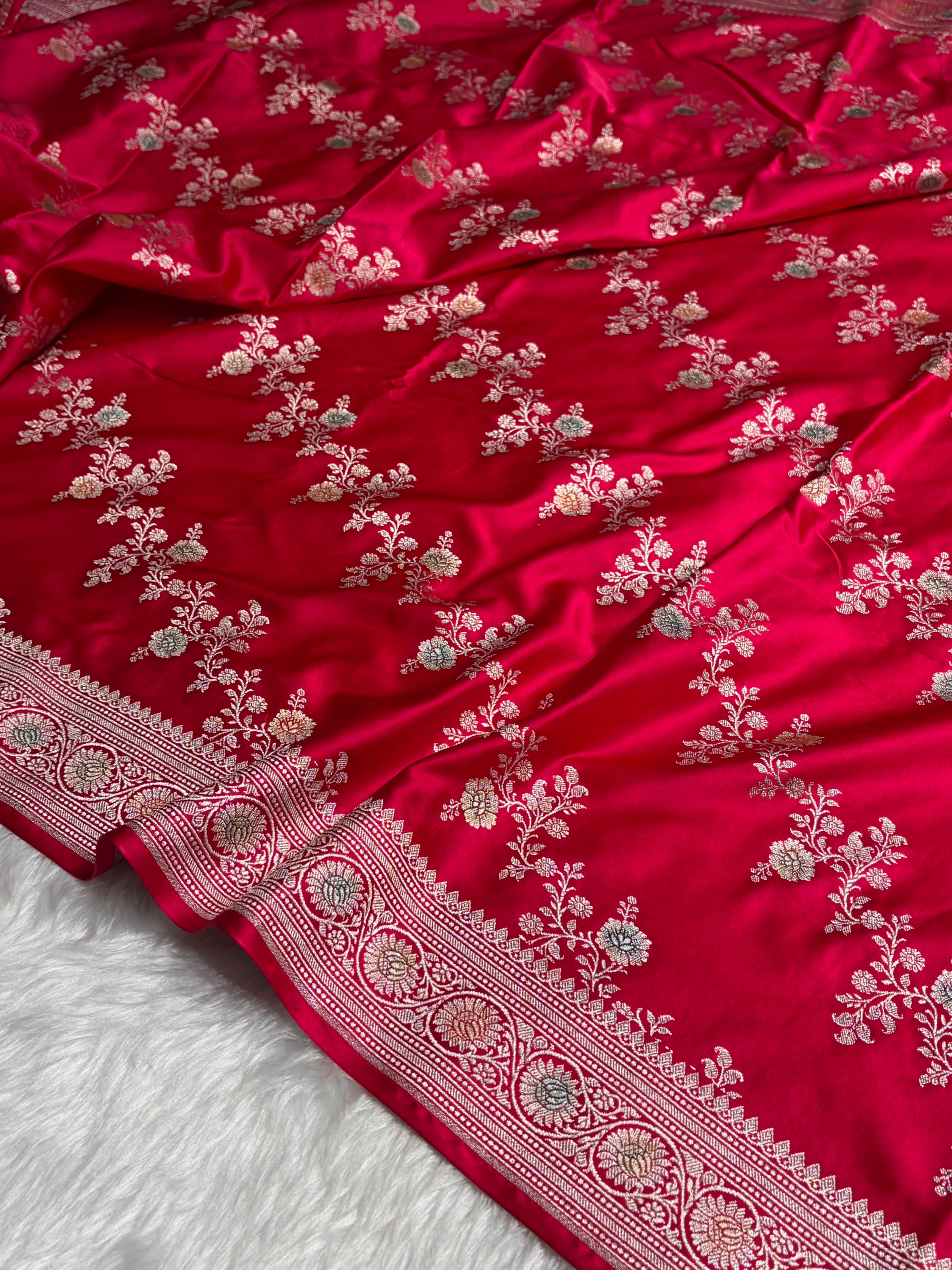 Dark Pink Minakari Banarasi Cross Mashru Silk Saree MS01
