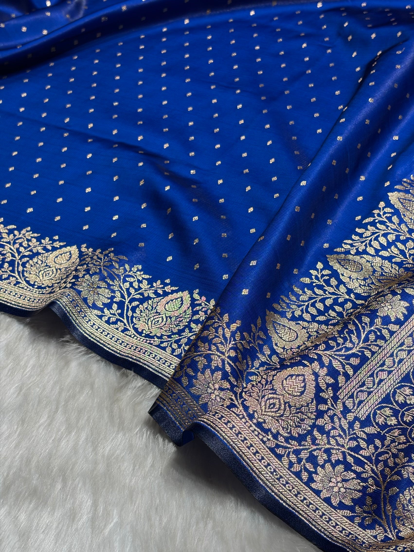 Ultra Light Weight Satin Silk Boota in Cross Royal Blue Shades SS31