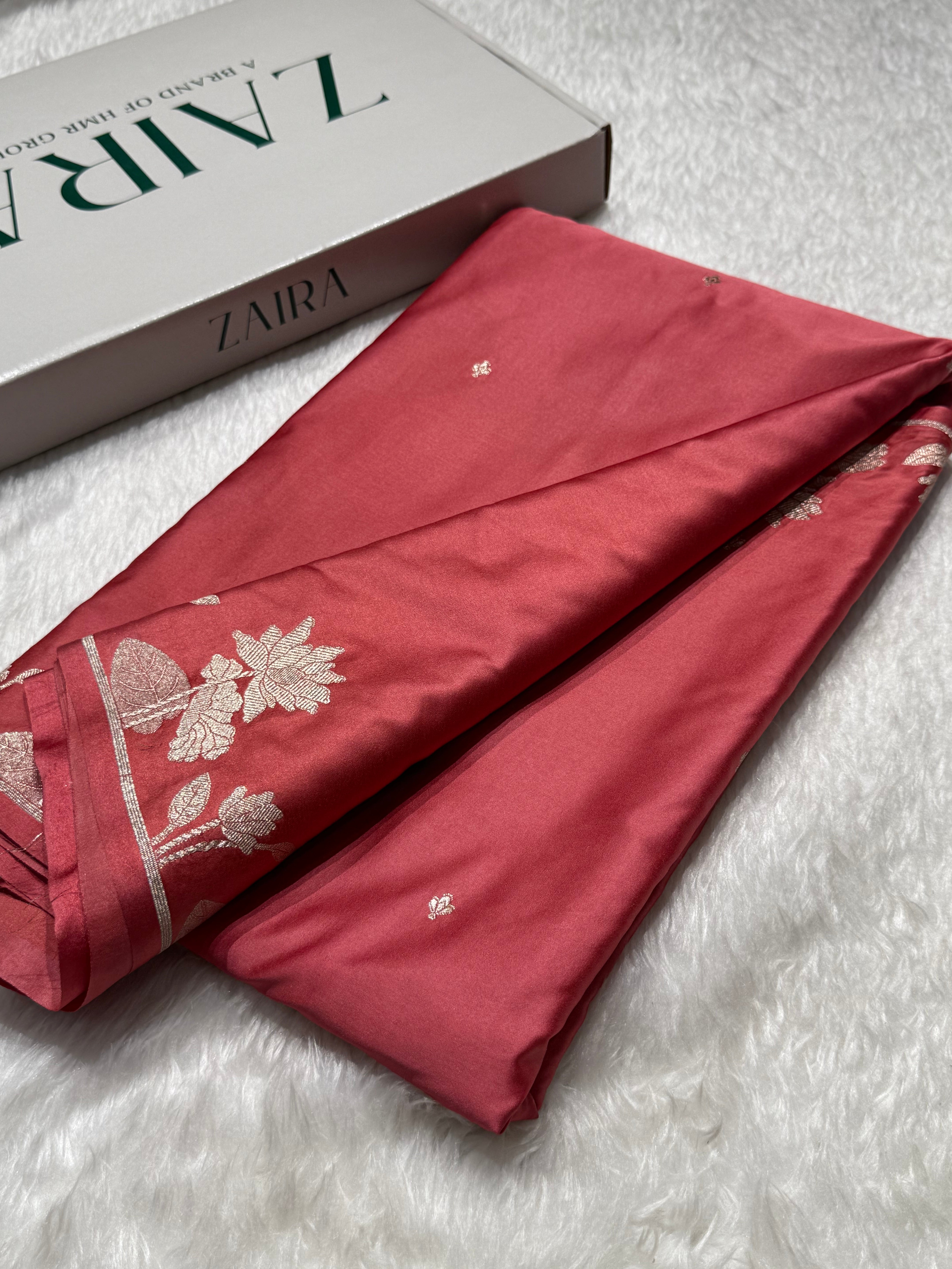 Dusty Peach Booti Motif Mashru Silk Saree