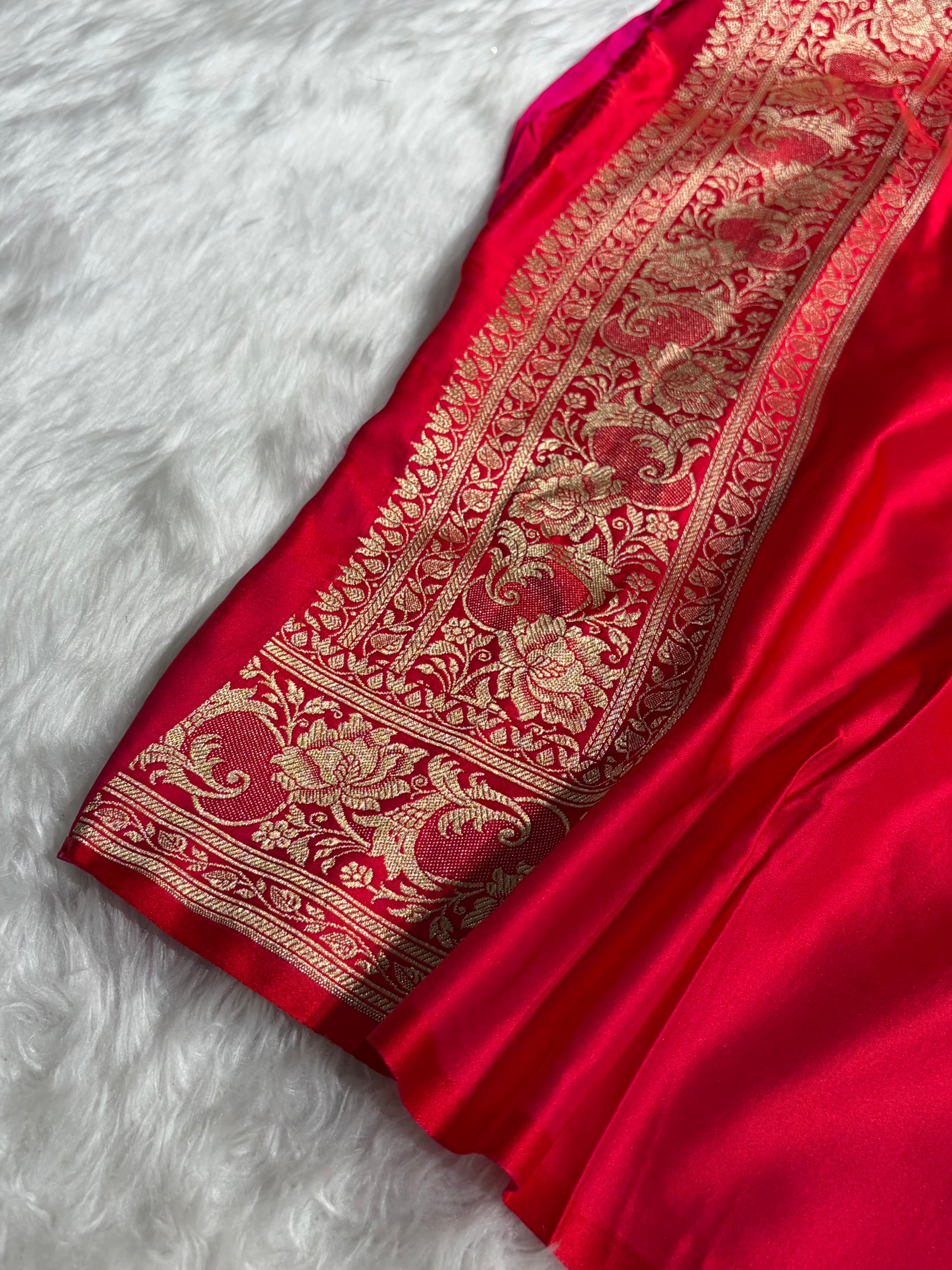 Banarasi Satin Katan Saree With Jaal Pattern in Red Shades SK120