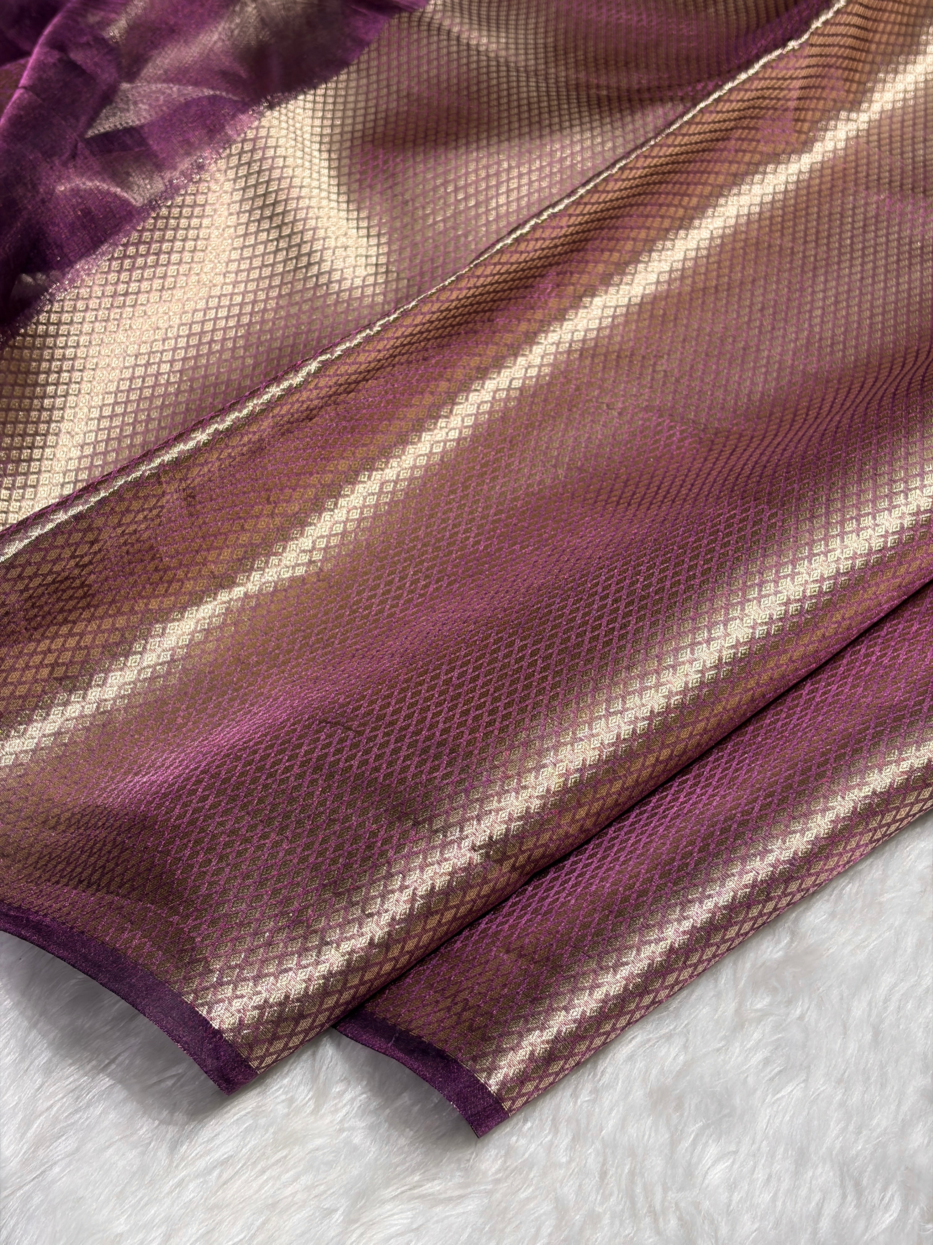 Wine Shades Pure Tissue Silk Saree with Brocade Blouse PT-08