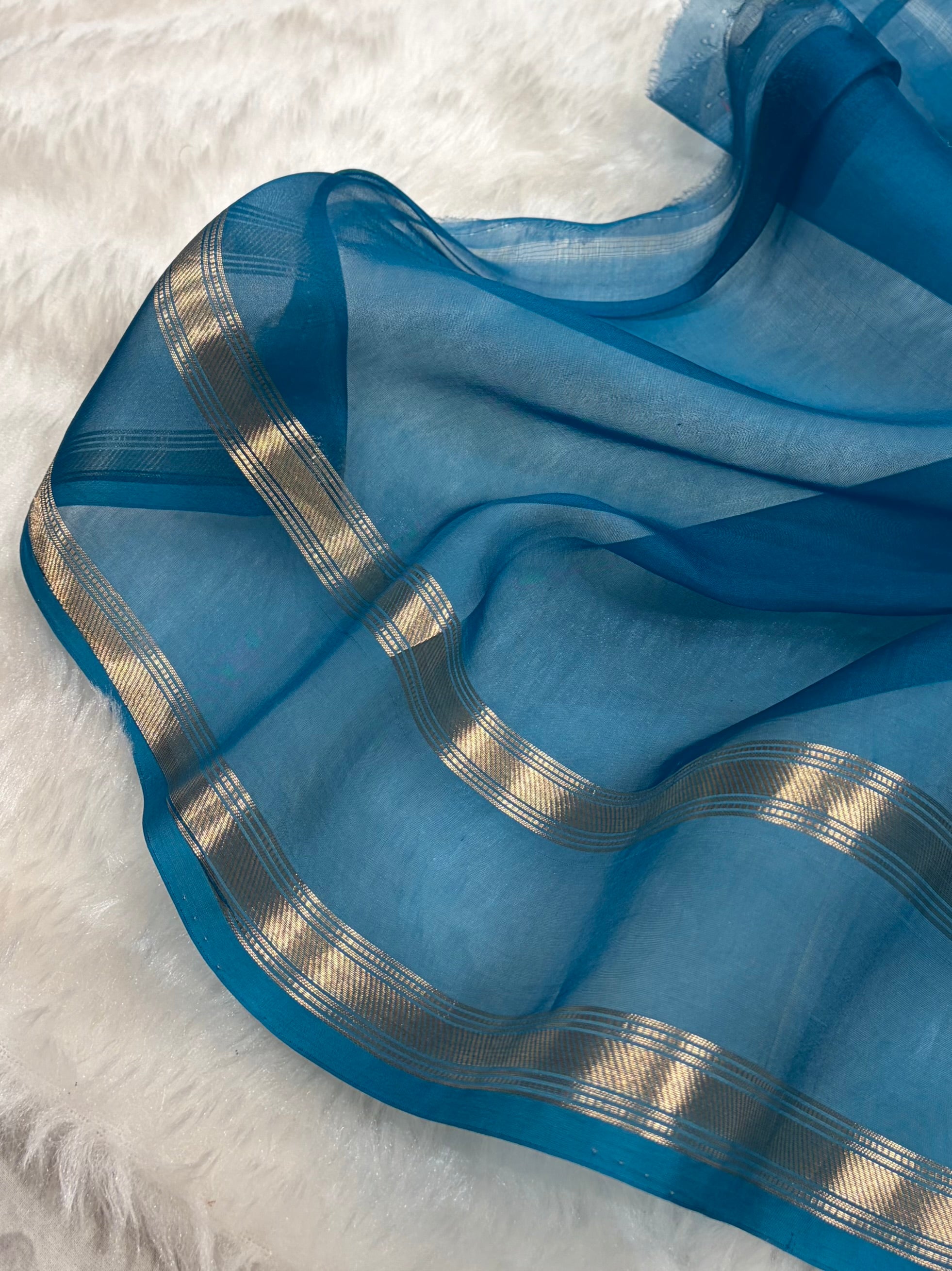 Pure Banarasi Organza German Blue Shades Floral Banarasi Silk Saree PO-20