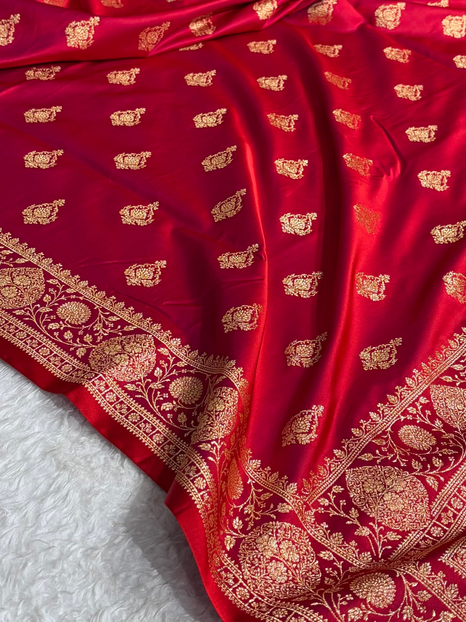 Banarasi Satin Katan Saree With Boota in Purplish Red Shades SK98