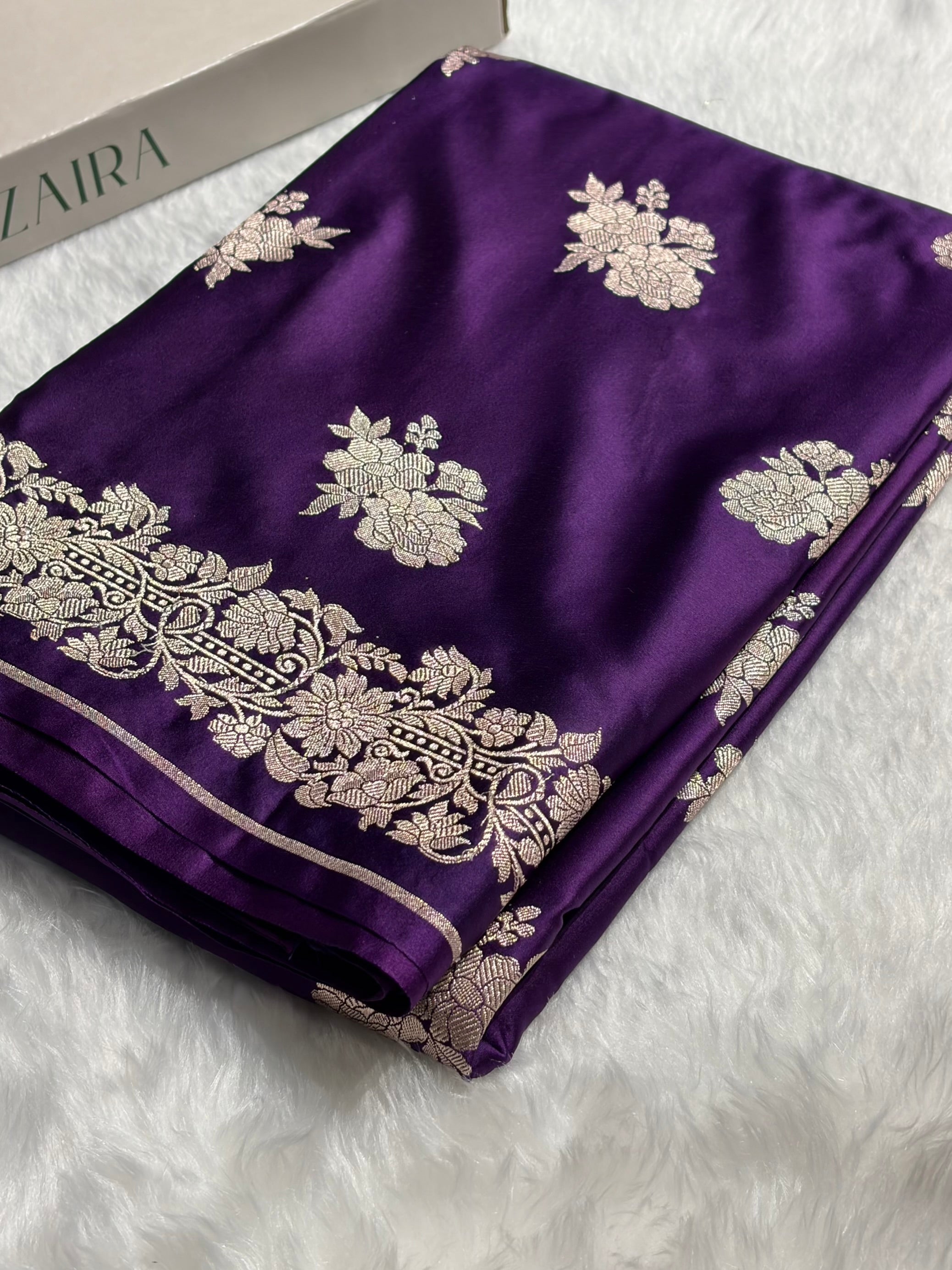 Banarasi Purple Shades Floral Mashru Silk Saree MS90
