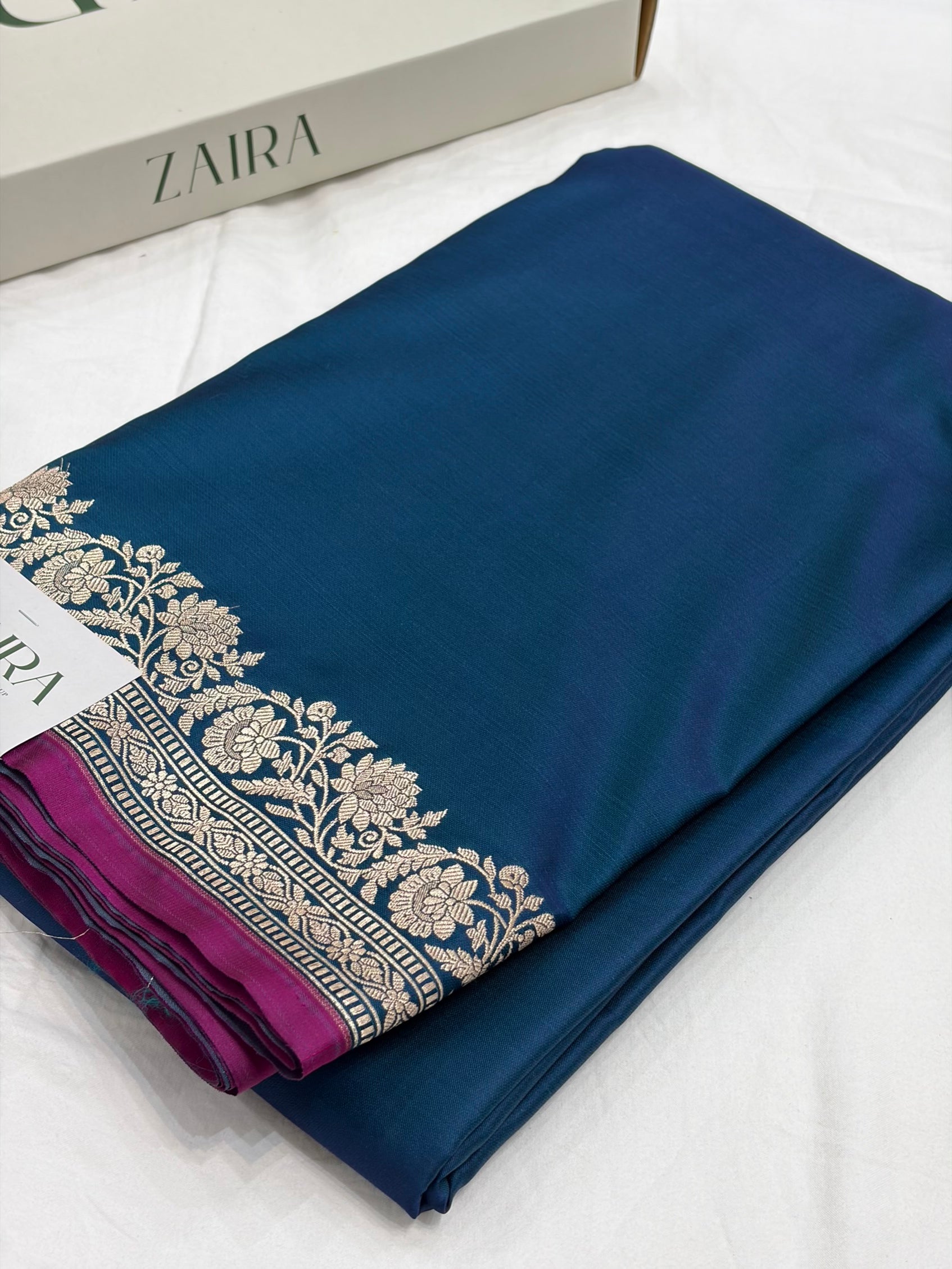 German Blue Shade With Booti Pattern Mashru Silk Saree