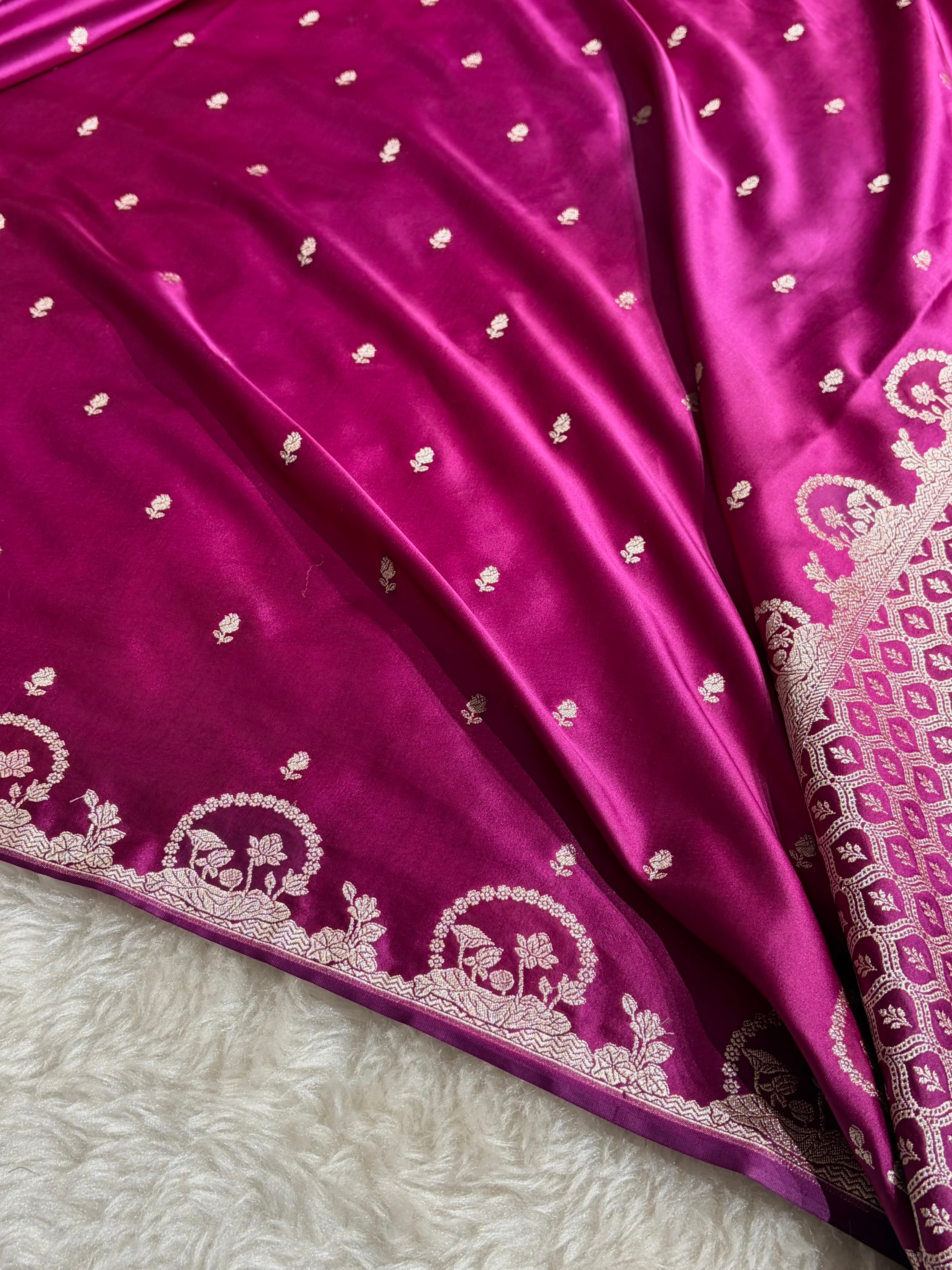 Banarasi Wine Shades With Floral Mashru Silk Saree MCS91