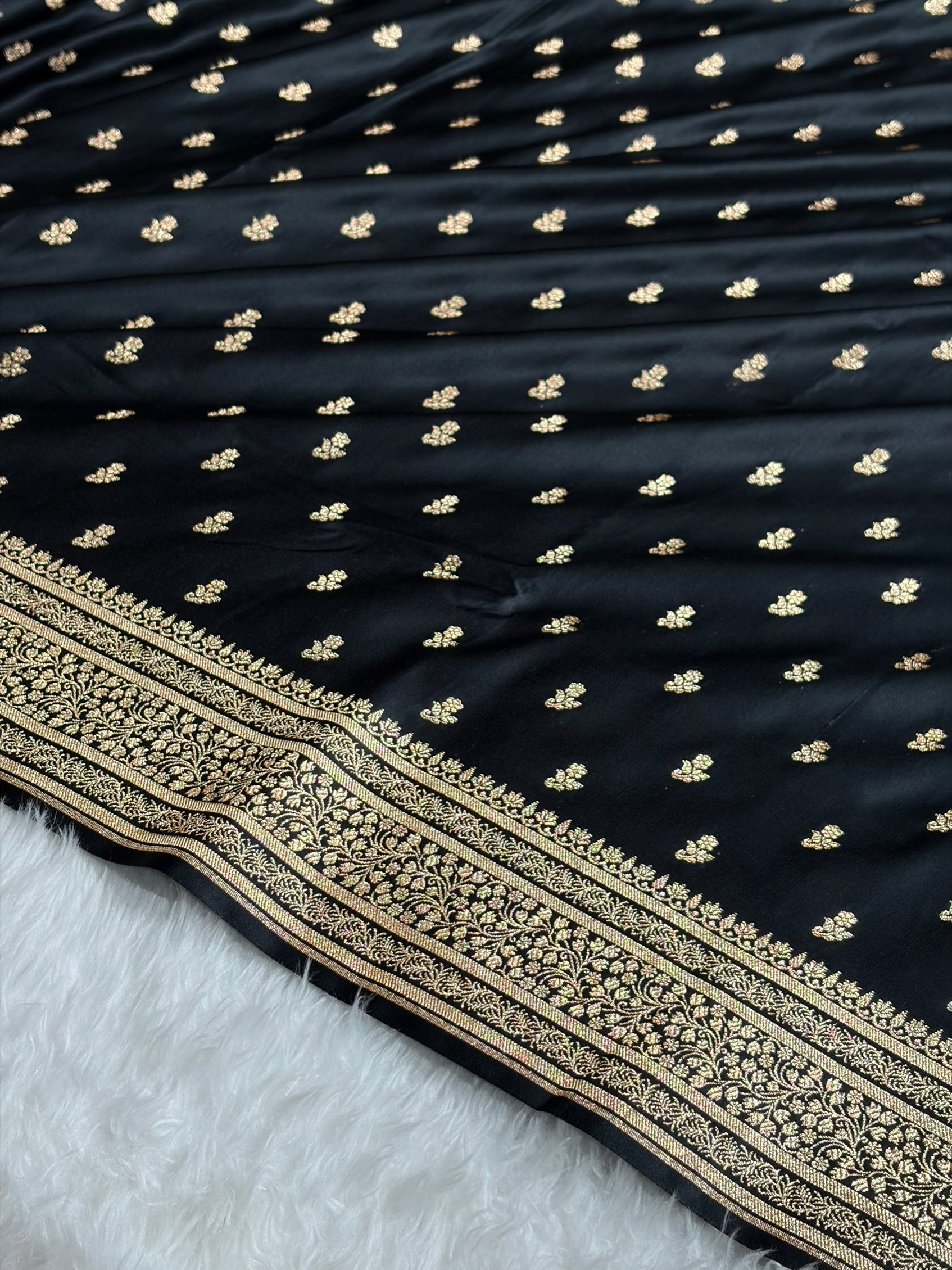 Banarasi Satin Katan Saree With Boota in Black Shades SK89