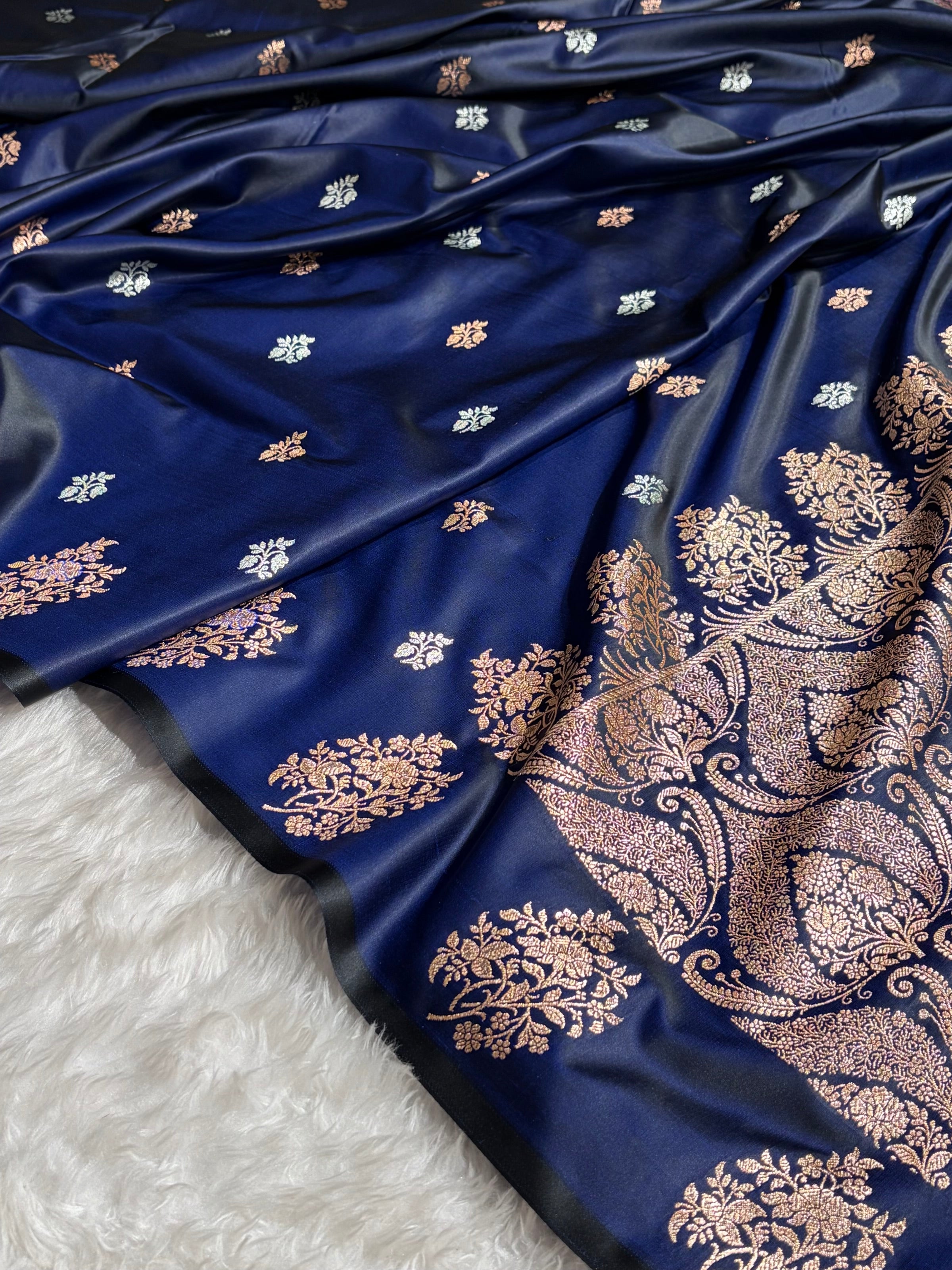 Peacock Shades Banarasi With Floral Border Mashru Silk Saree MSM-126