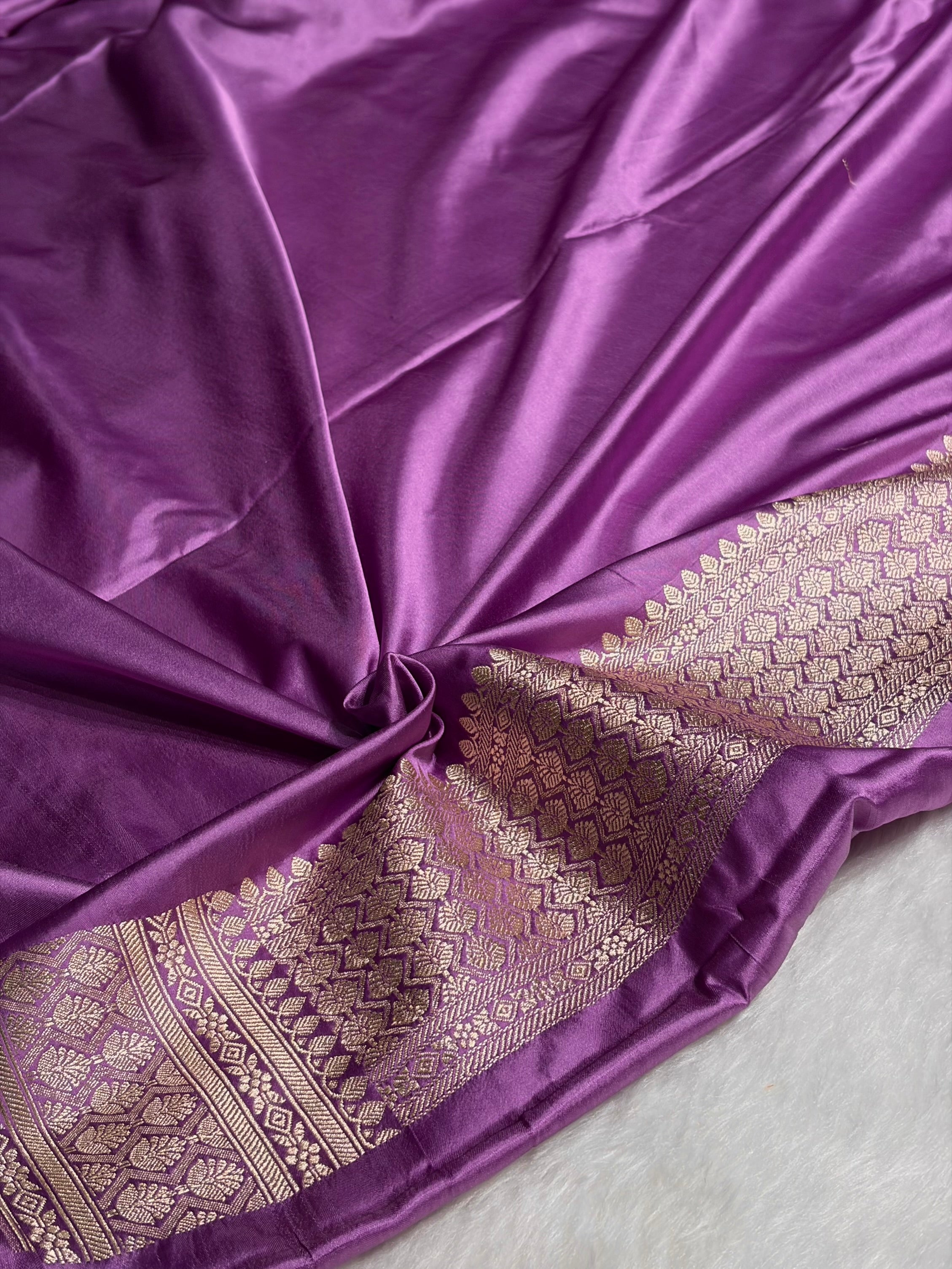 Dark Lavender Shades Minakari Tanchoi Floral Booti Mashru Silk Saree MS59