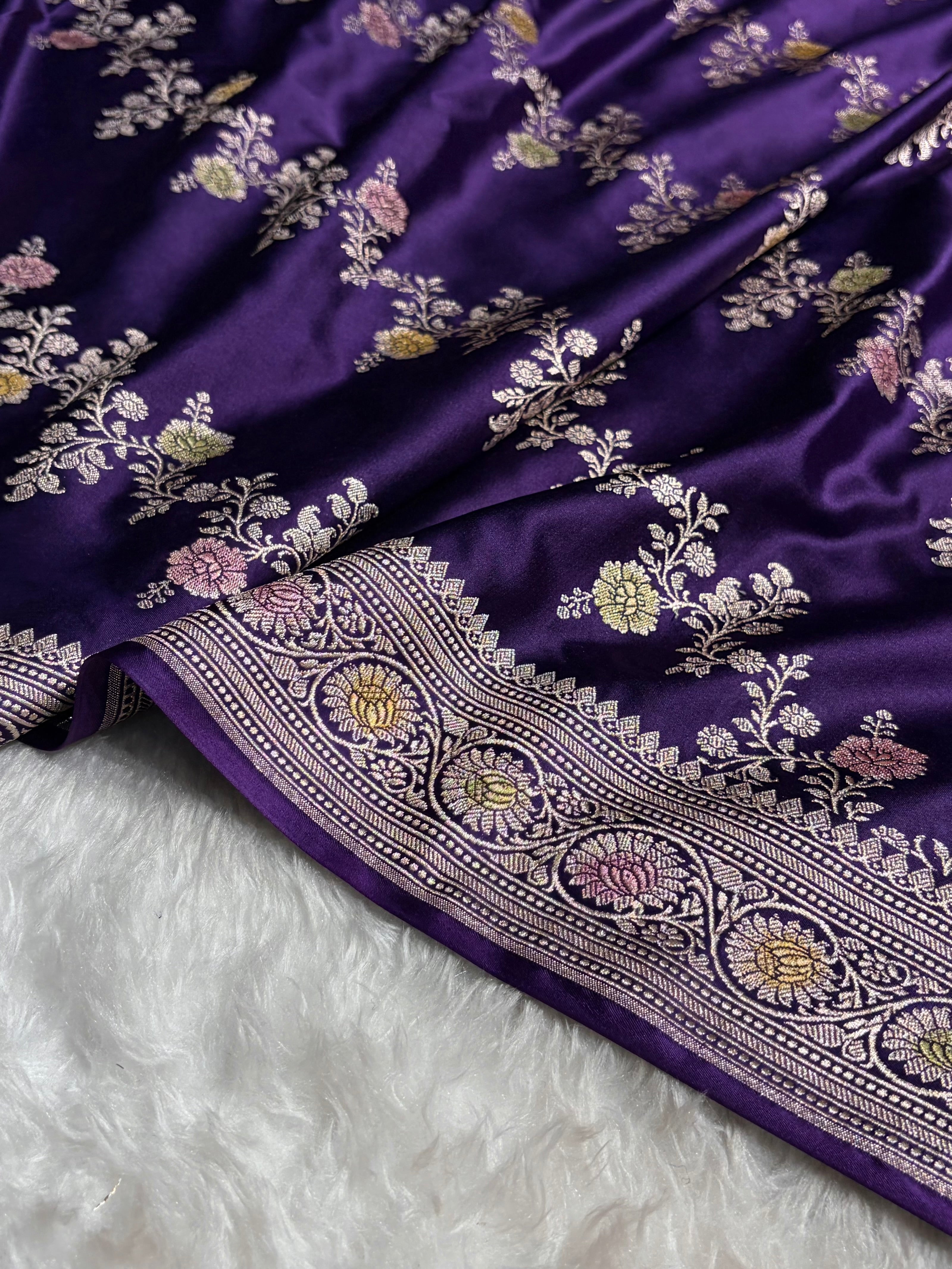 Purple Minakari Banarasi Cross Mashru Silk Saree MS01