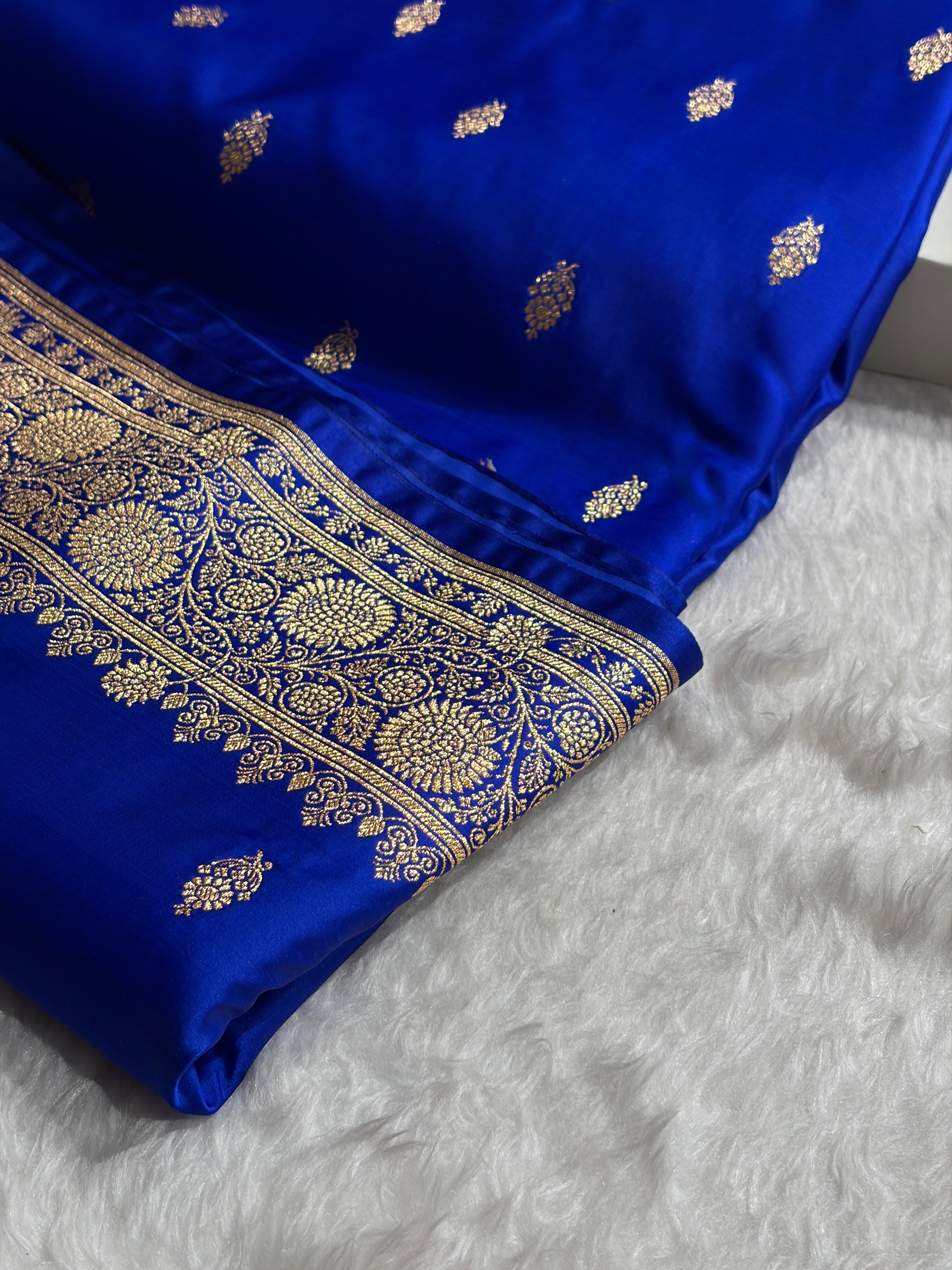 Banarasi Satin Katan Saree in Royal Blue Shades SK82