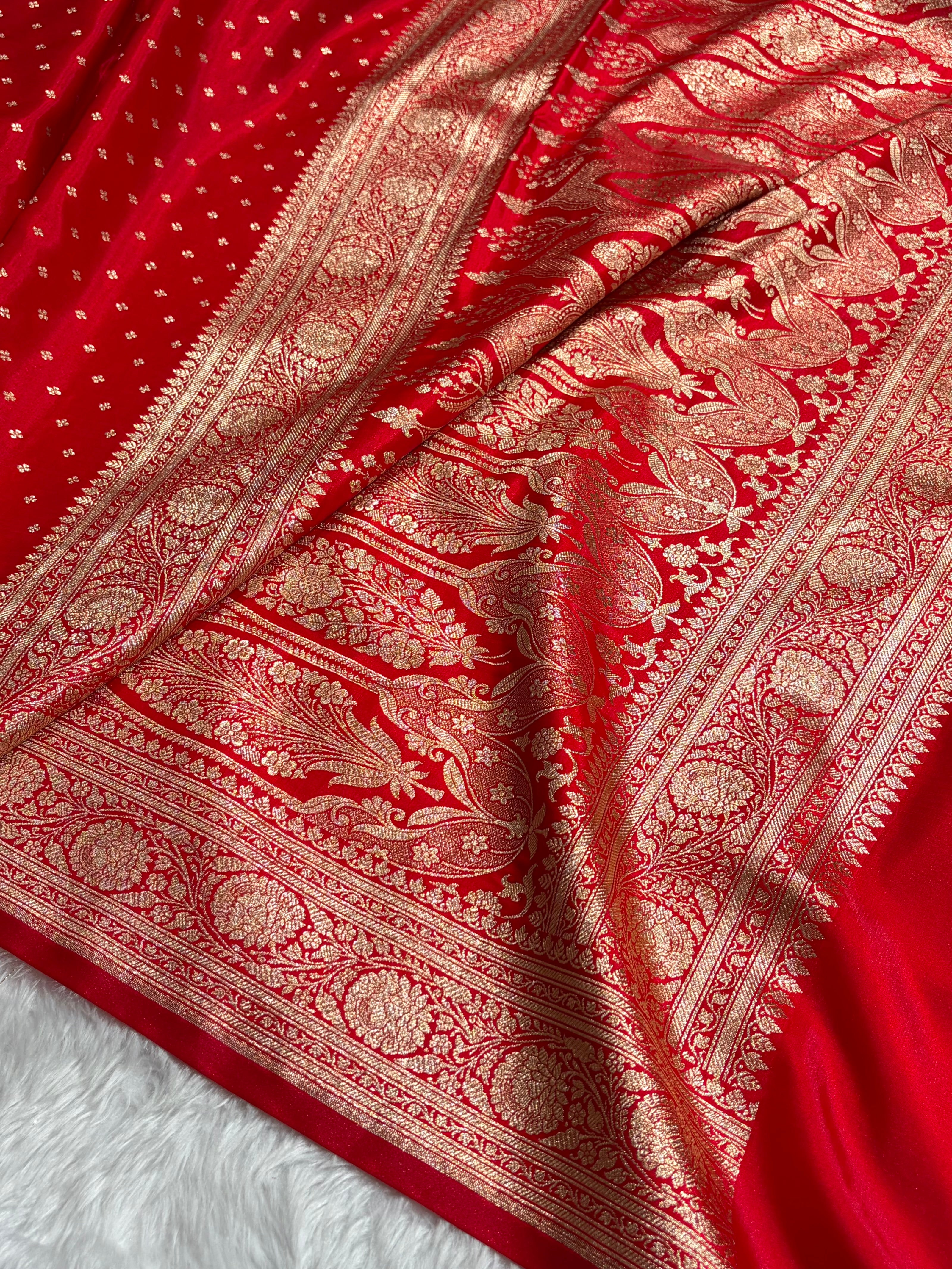 Banarasi Red Shades Booti Pattern Banarasi Satin Silk Saree SS53