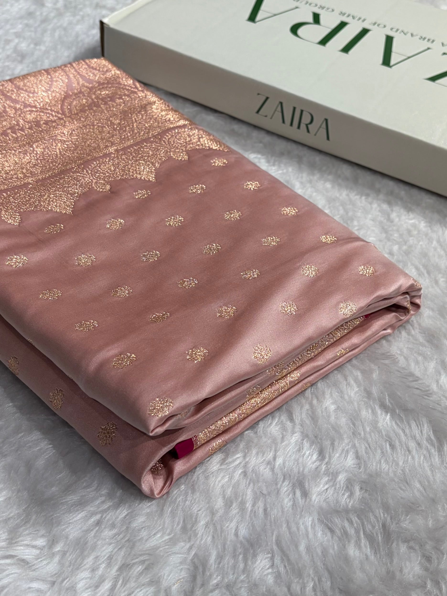 Rose Gold Booti Katan Silk Saree SK07