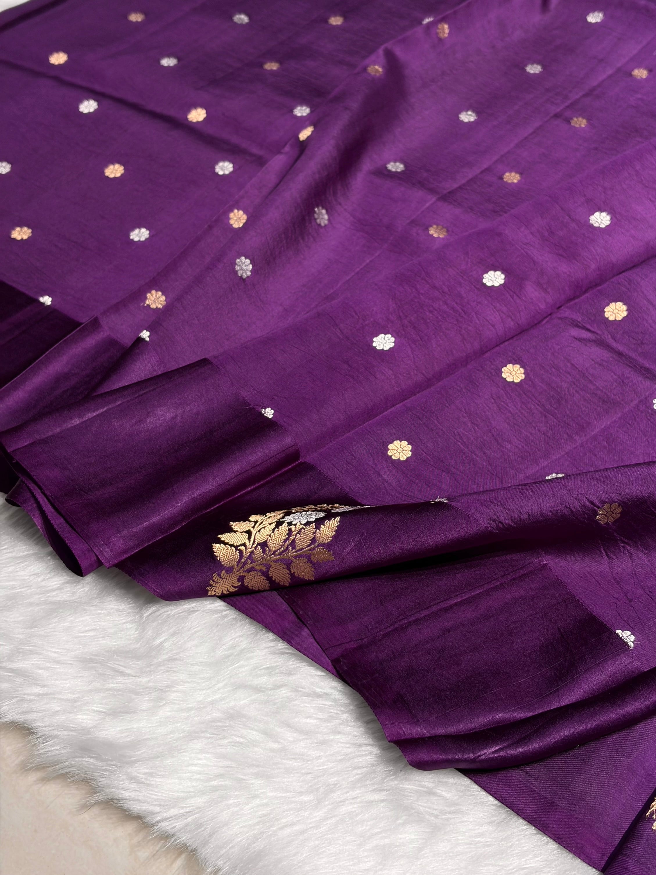 Purple Shade Handwoven Kaduwa Pure Katan Raw Mango Silk RM-05