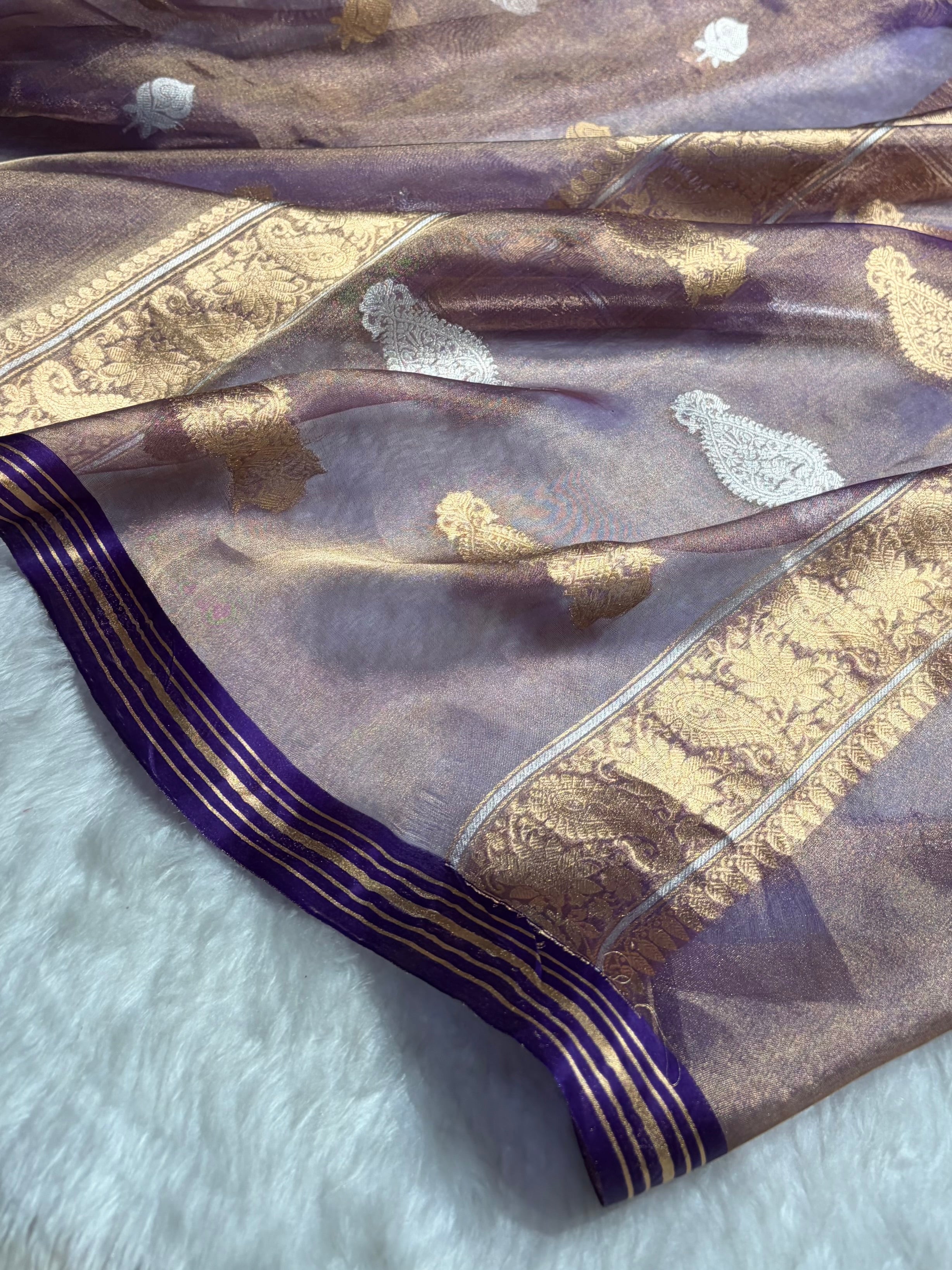 Purple Bananasi Floral Shades Pure Tissue Silk Saree PT-35