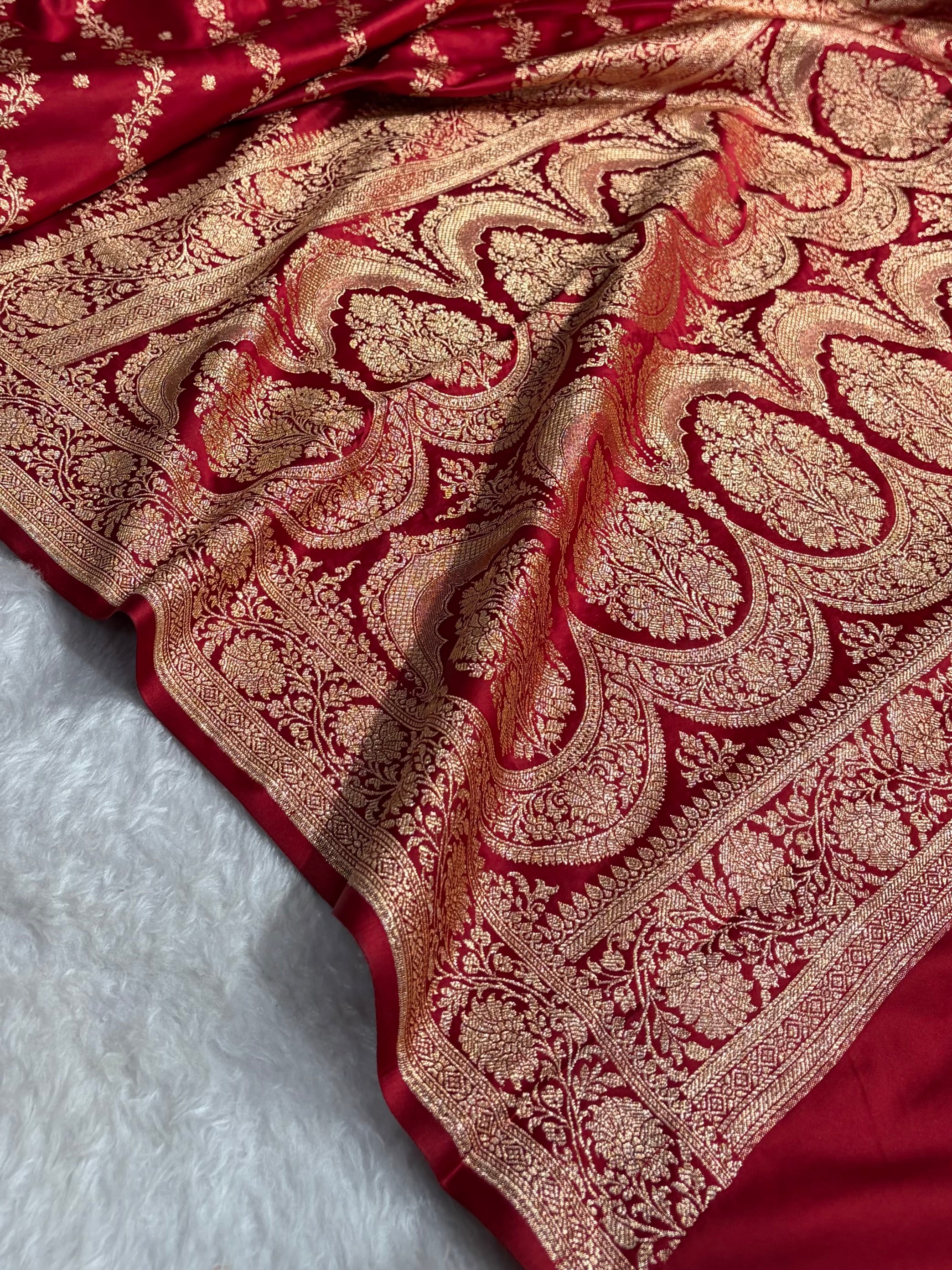 Banarasi Satin Katan Saree With Boota in Maroon Shades SK108
