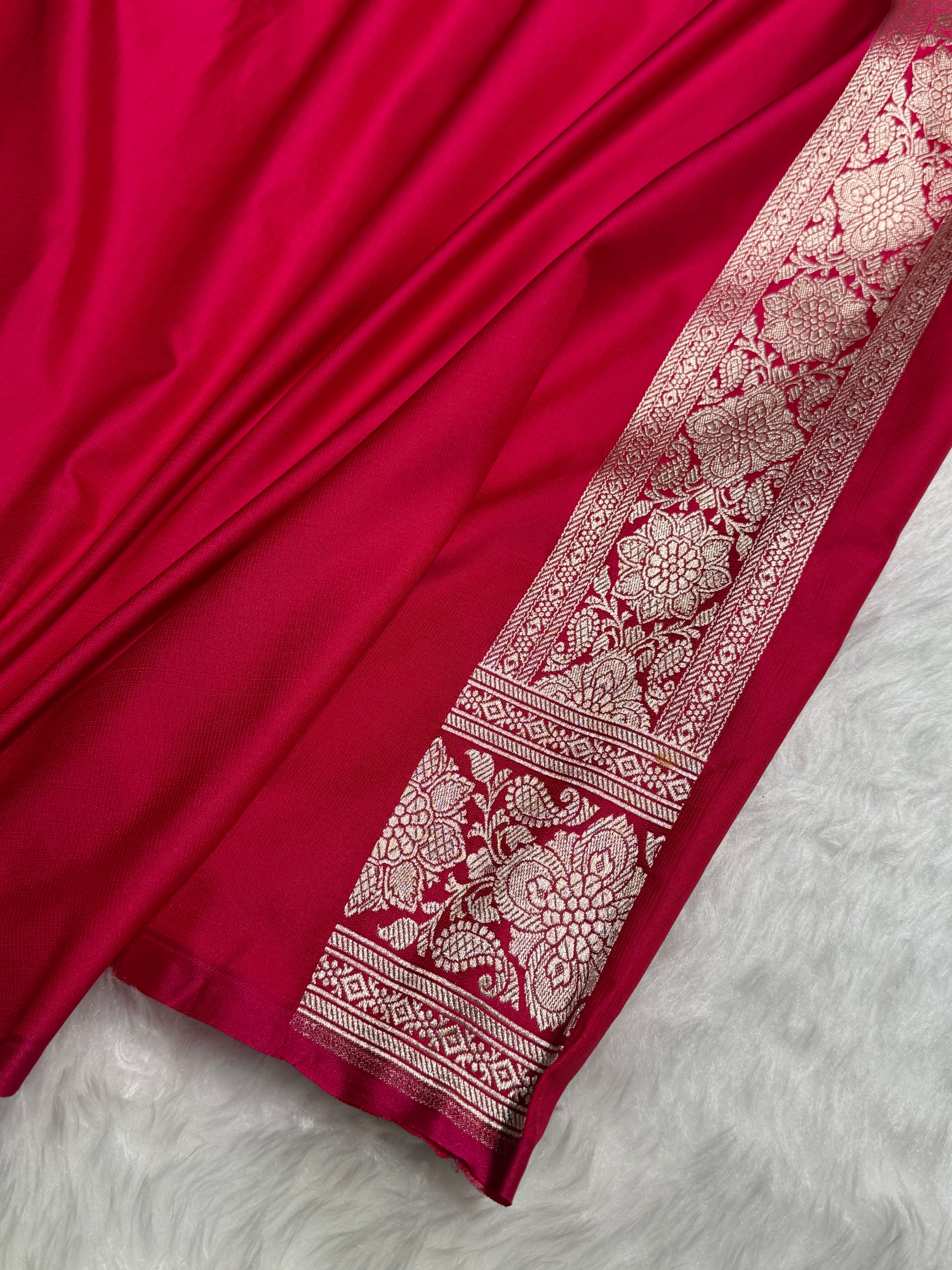 Cross Rani Shades Banarasi Jaal Pattern Floral Minakari Mashru Silk Saree MSM-103