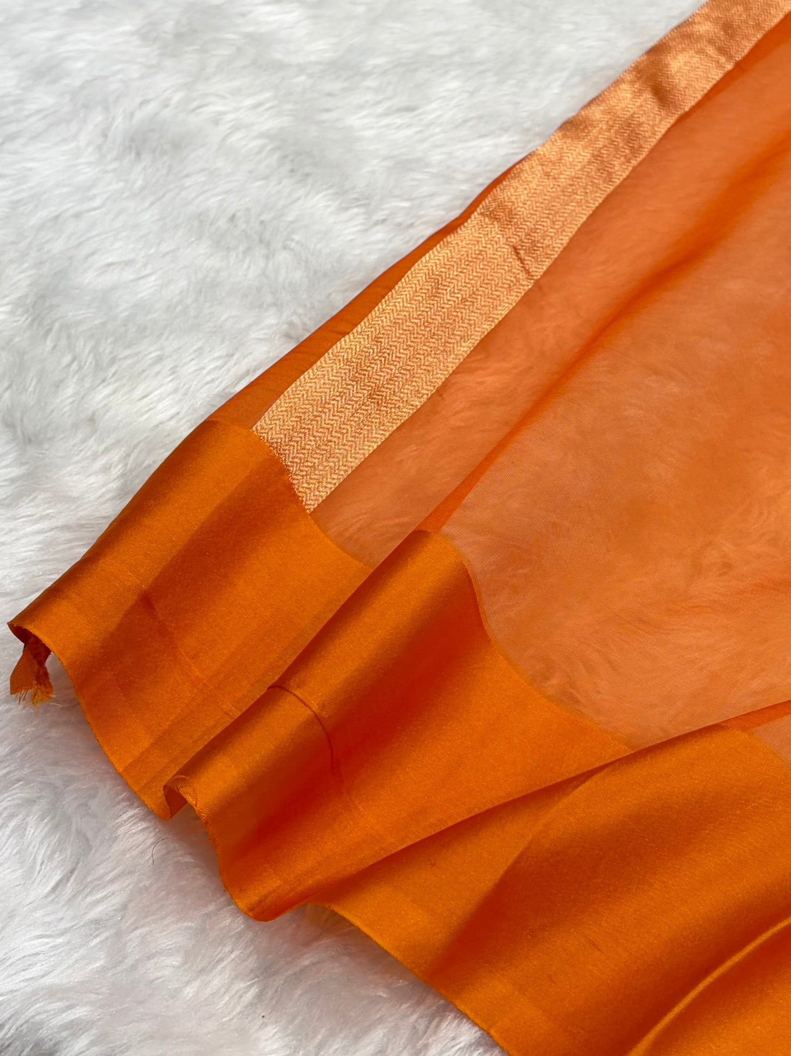 Pure Banarasi Organza Orange Shades With Satin Minakari Border Floral Banarasi Silk Saree PO-22