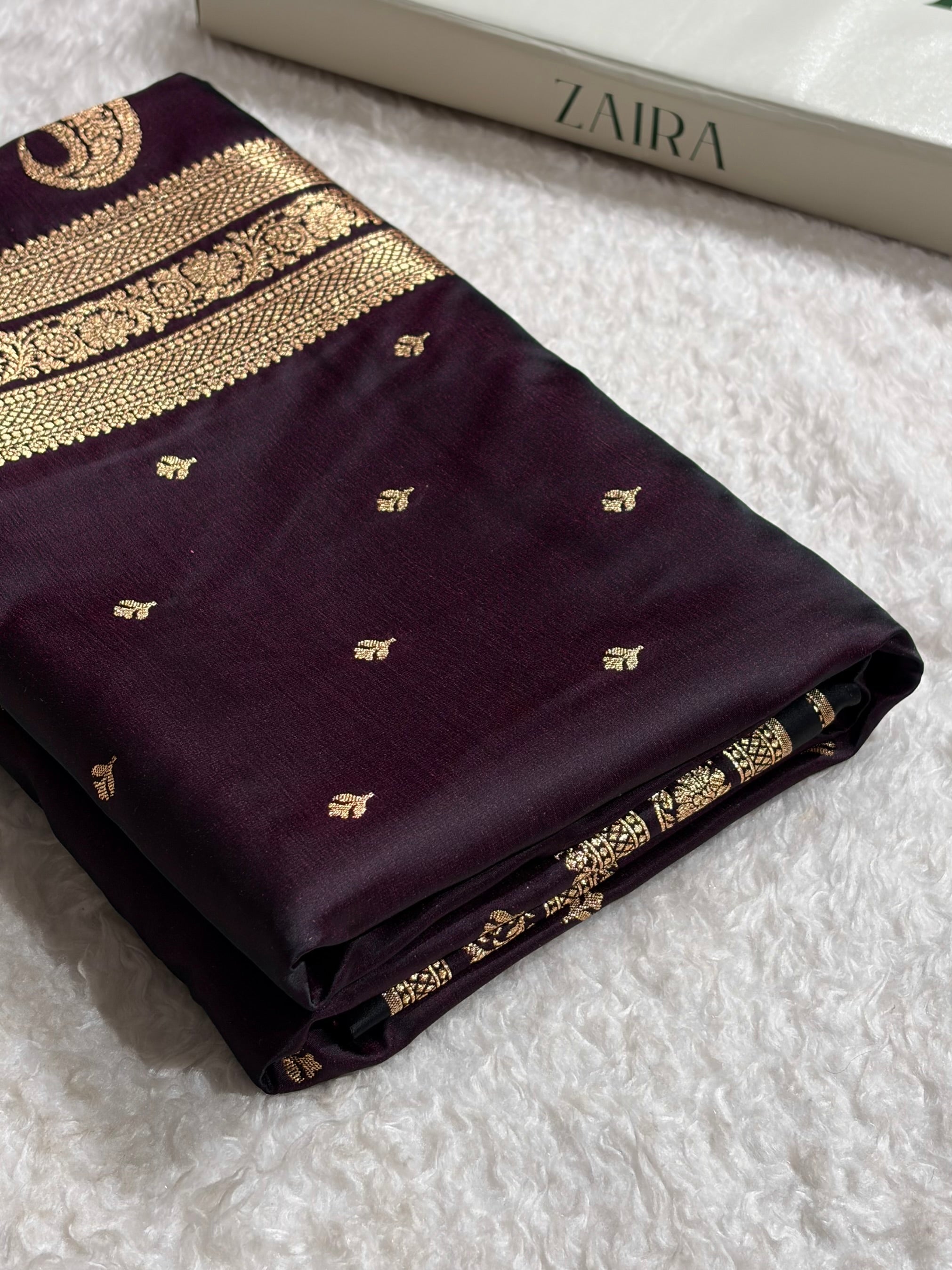Banarasi Satin Katan Saree Booti Pattern in Cross Wine Shades SK128