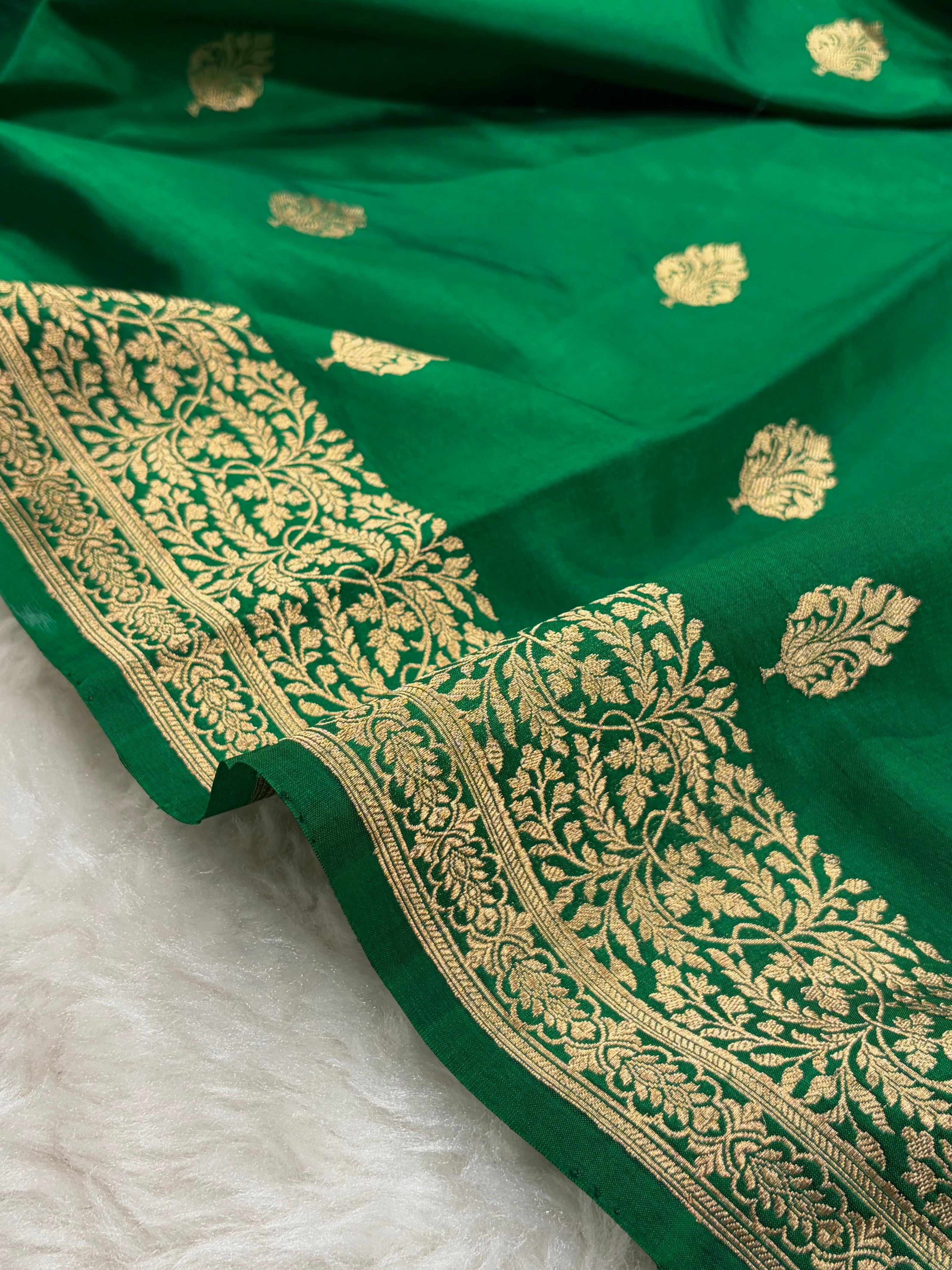 Bottle Green Boota Handwoven Pure Katan Paper Silk RM-31