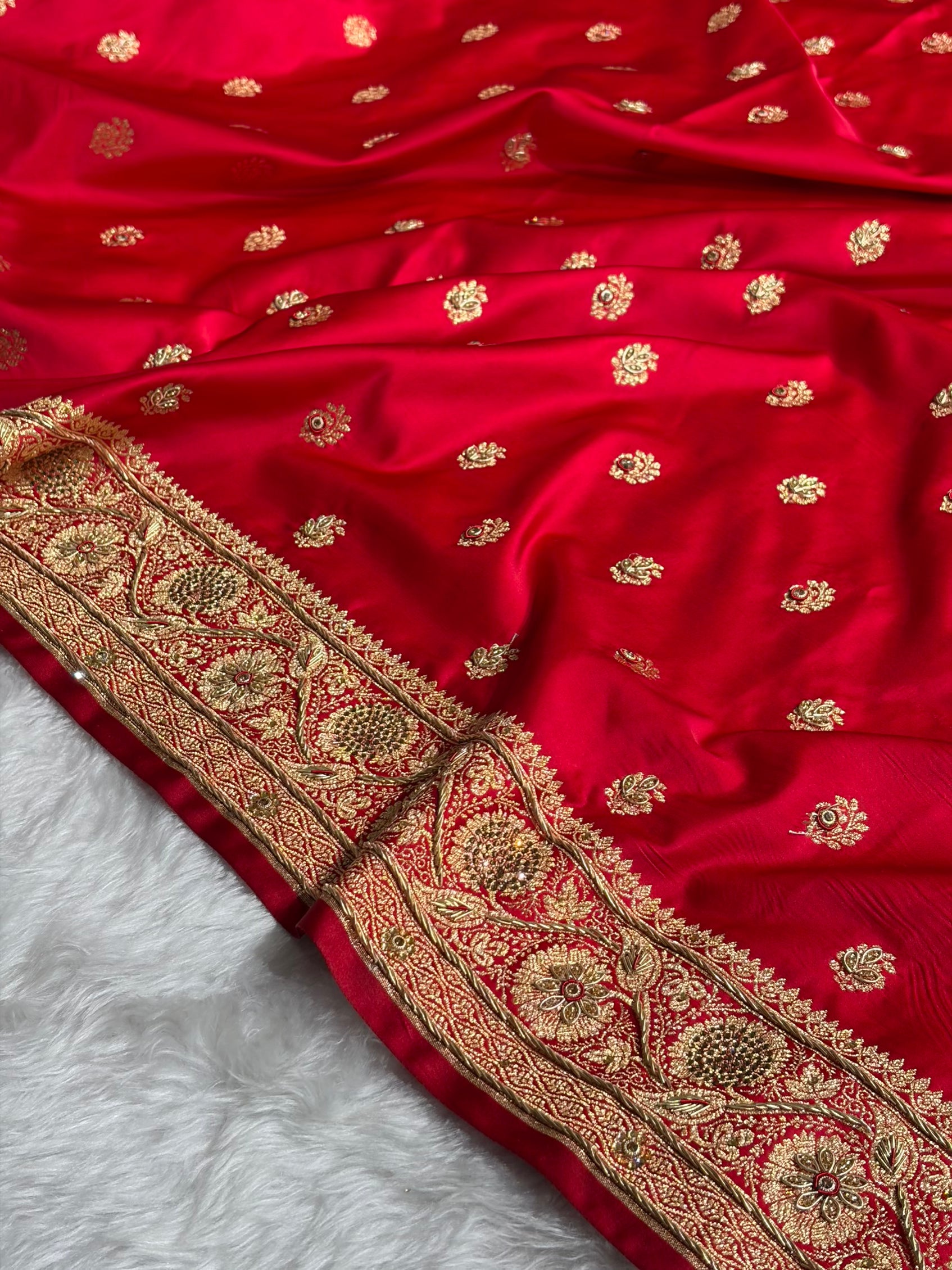 Banarasi Red Work Pattern Satin Katan Silk Saree BSK72