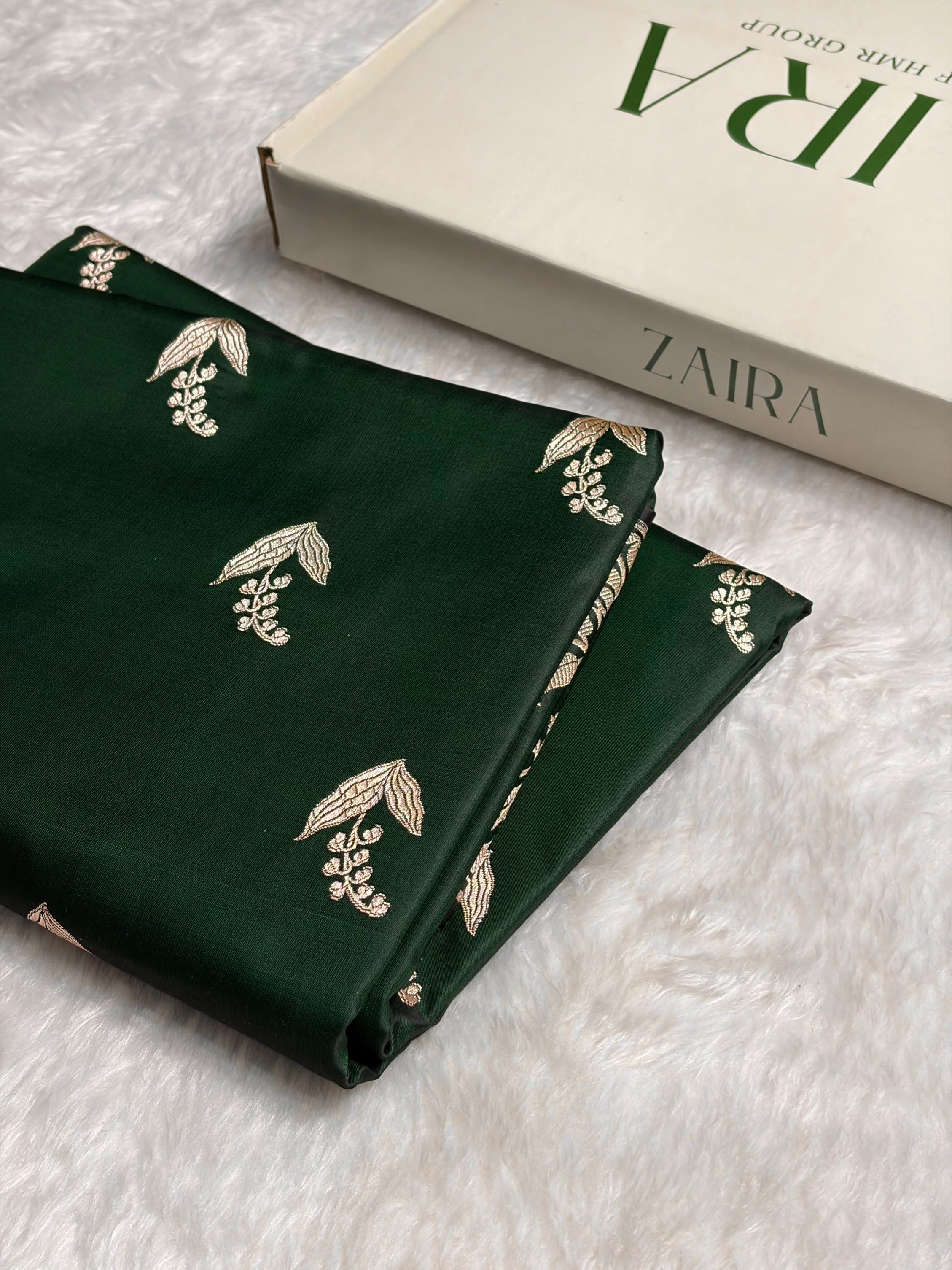 Dark Bottle Green Boota With Floral Border Mashru Silk Saree MSM-90