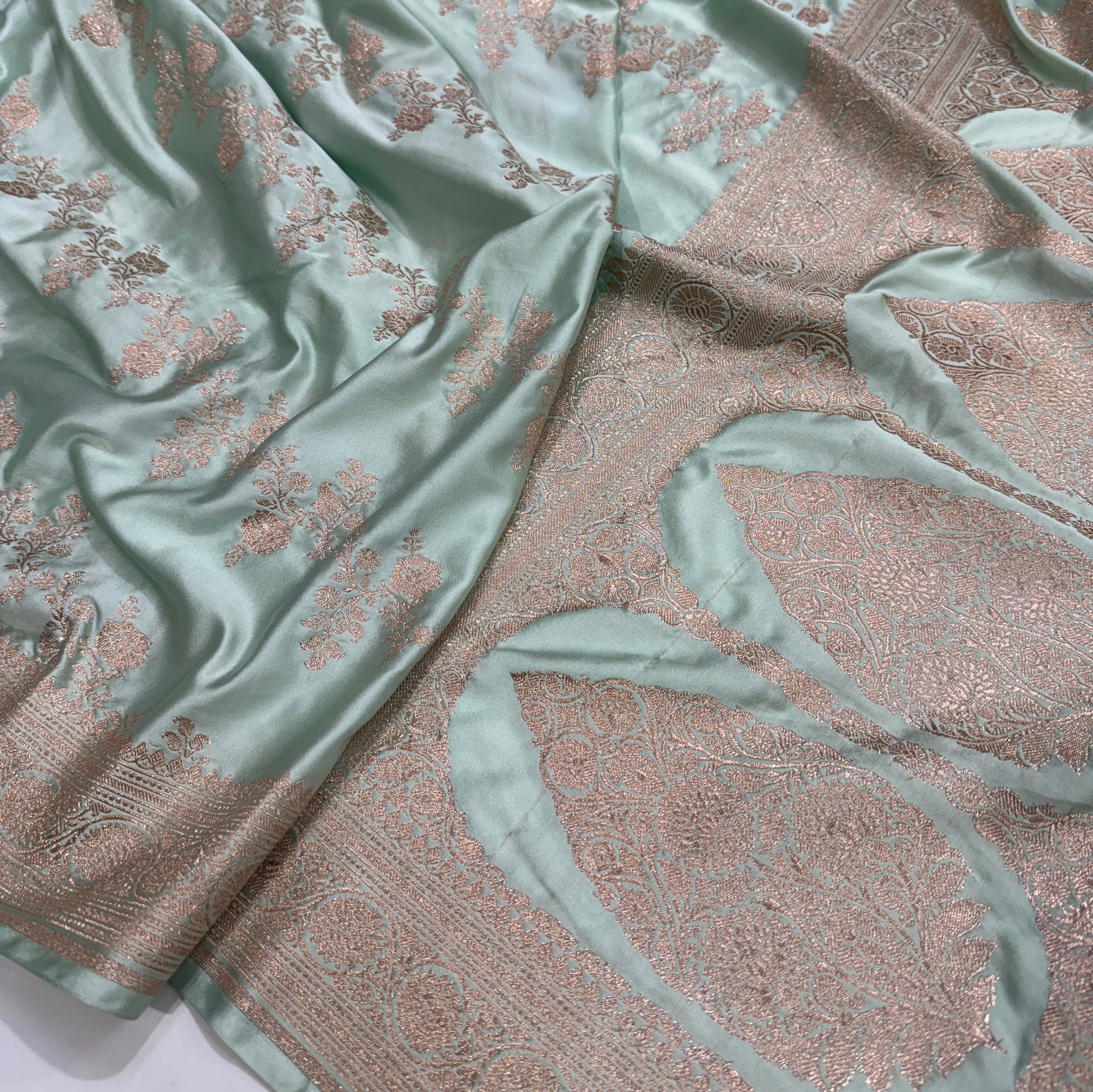 Powder Blue Cross Mashru Silk Saree