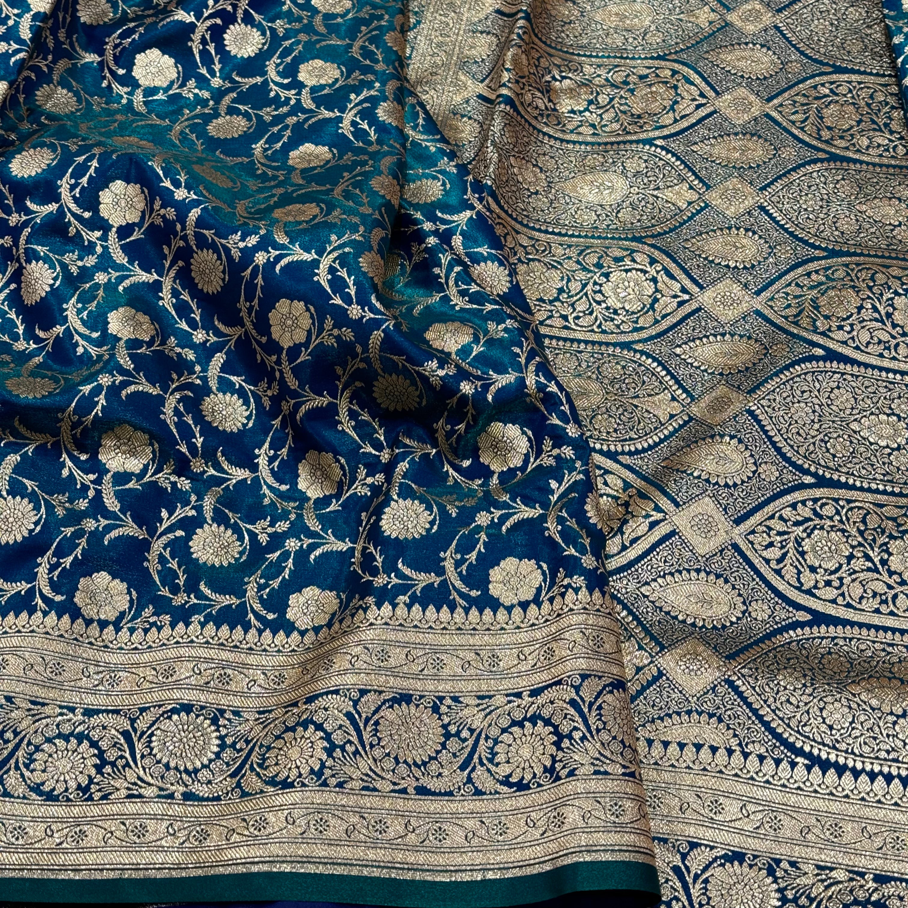 Ultra Light Weight Satin Silk Jaal in PEACOCK Shades SS13