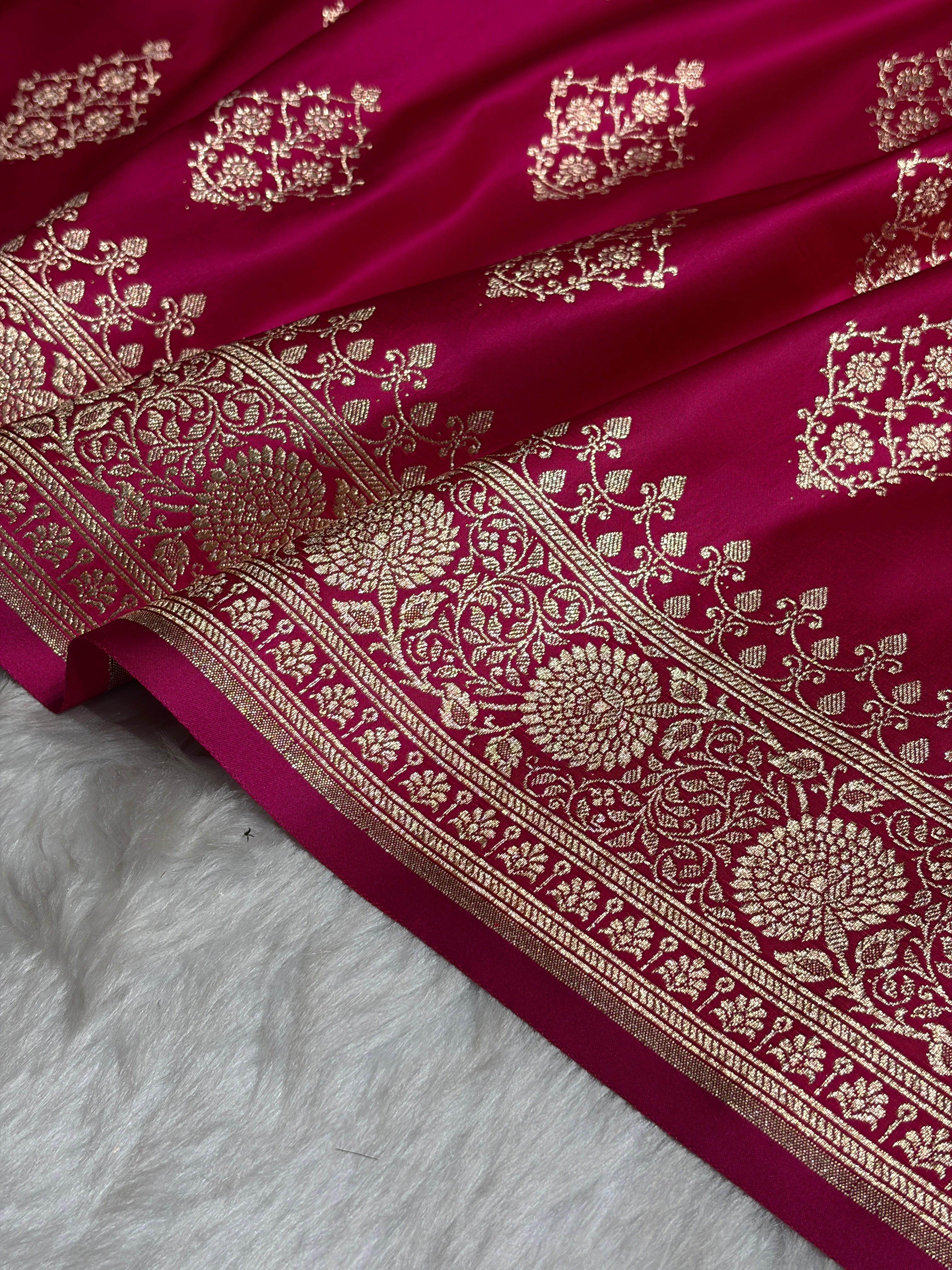 Rani Floral Boota Satin Katan Silk saree SK35