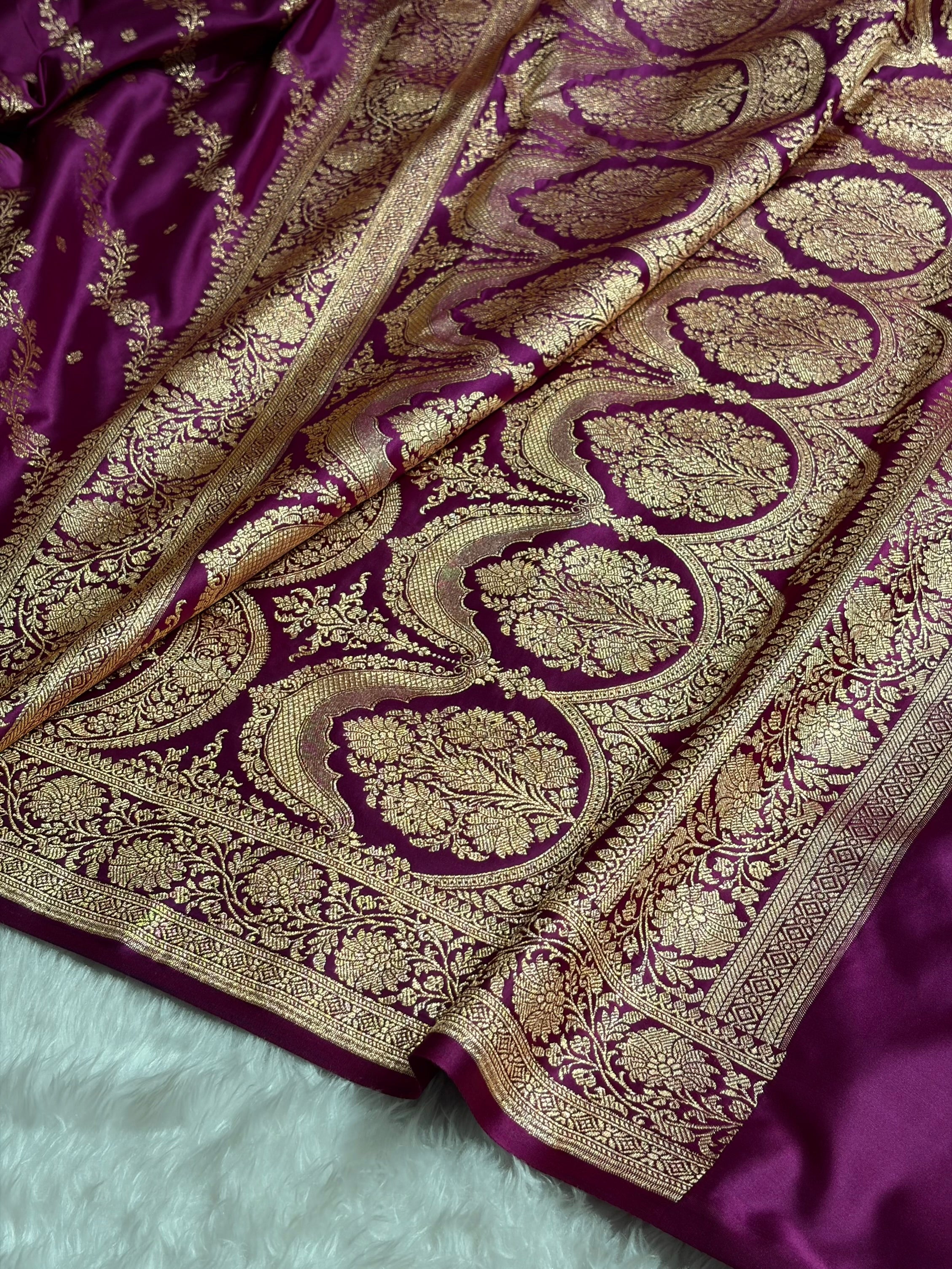 Banarasi Satin Katan Saree With Boota in Wine Shades SK108