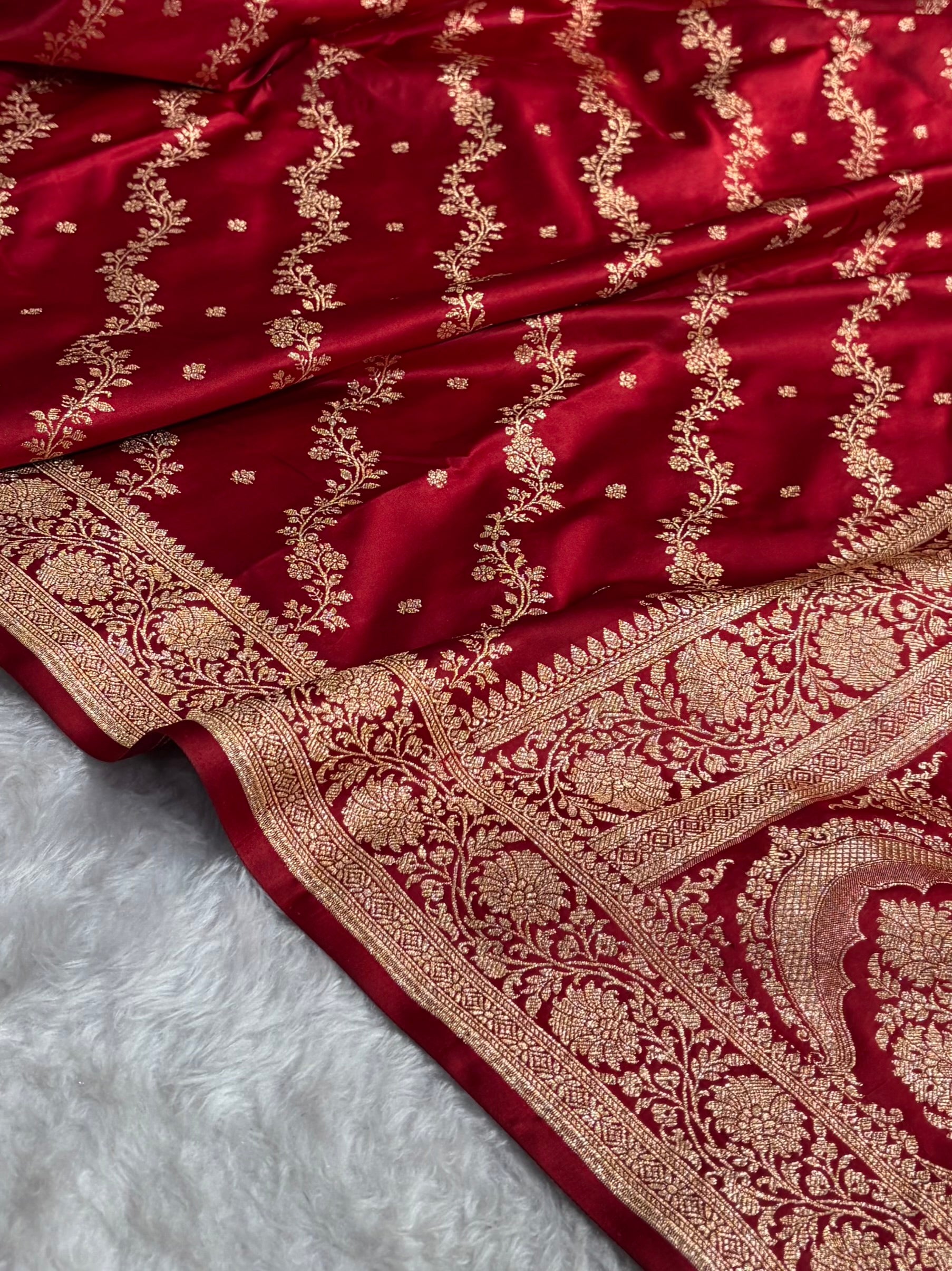 Banarasi Satin Katan Saree With Boota in Maroon Shades SK108