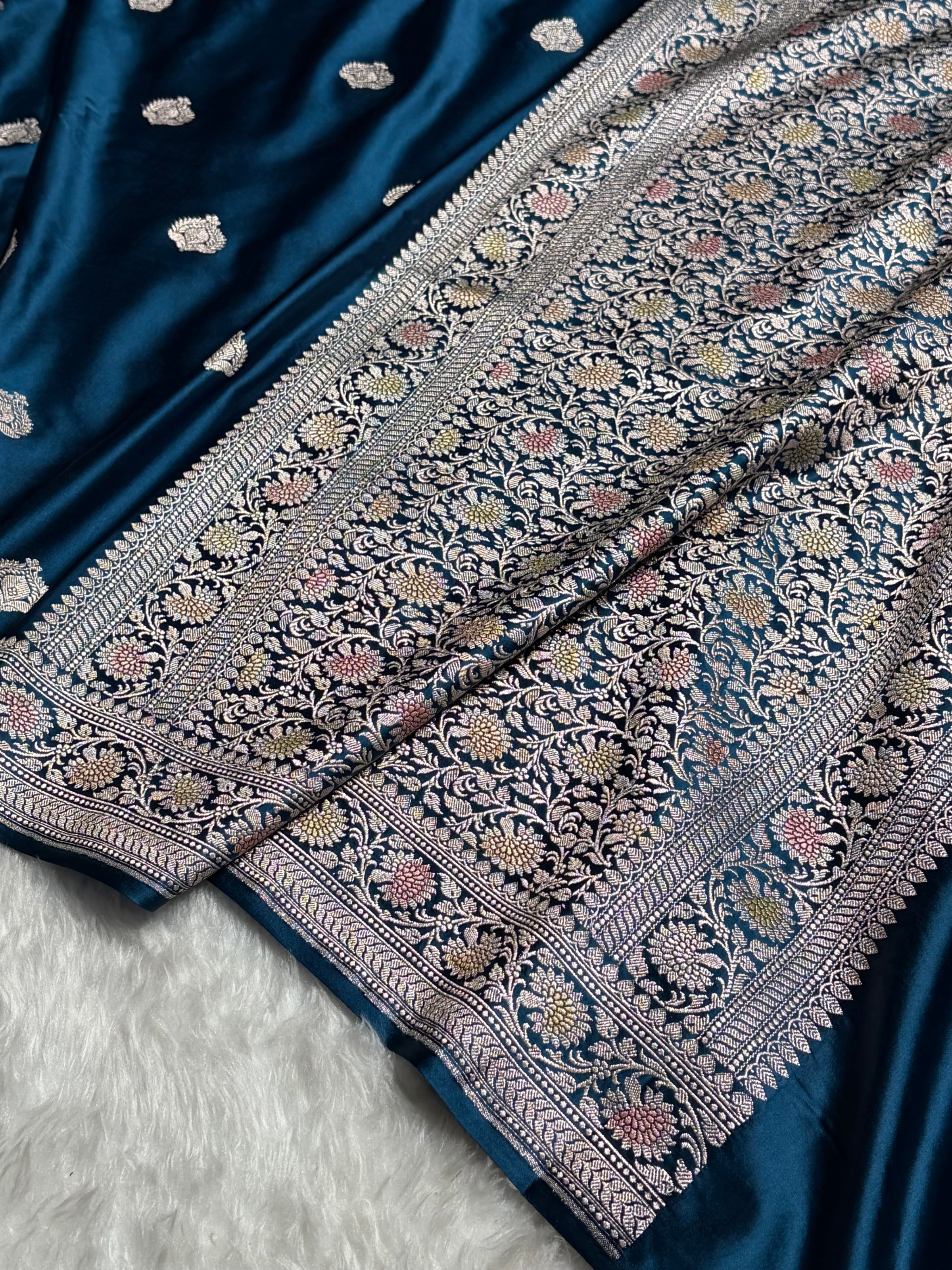 Dark German Blue Minakari Boota Mashru Silk Saree MS16