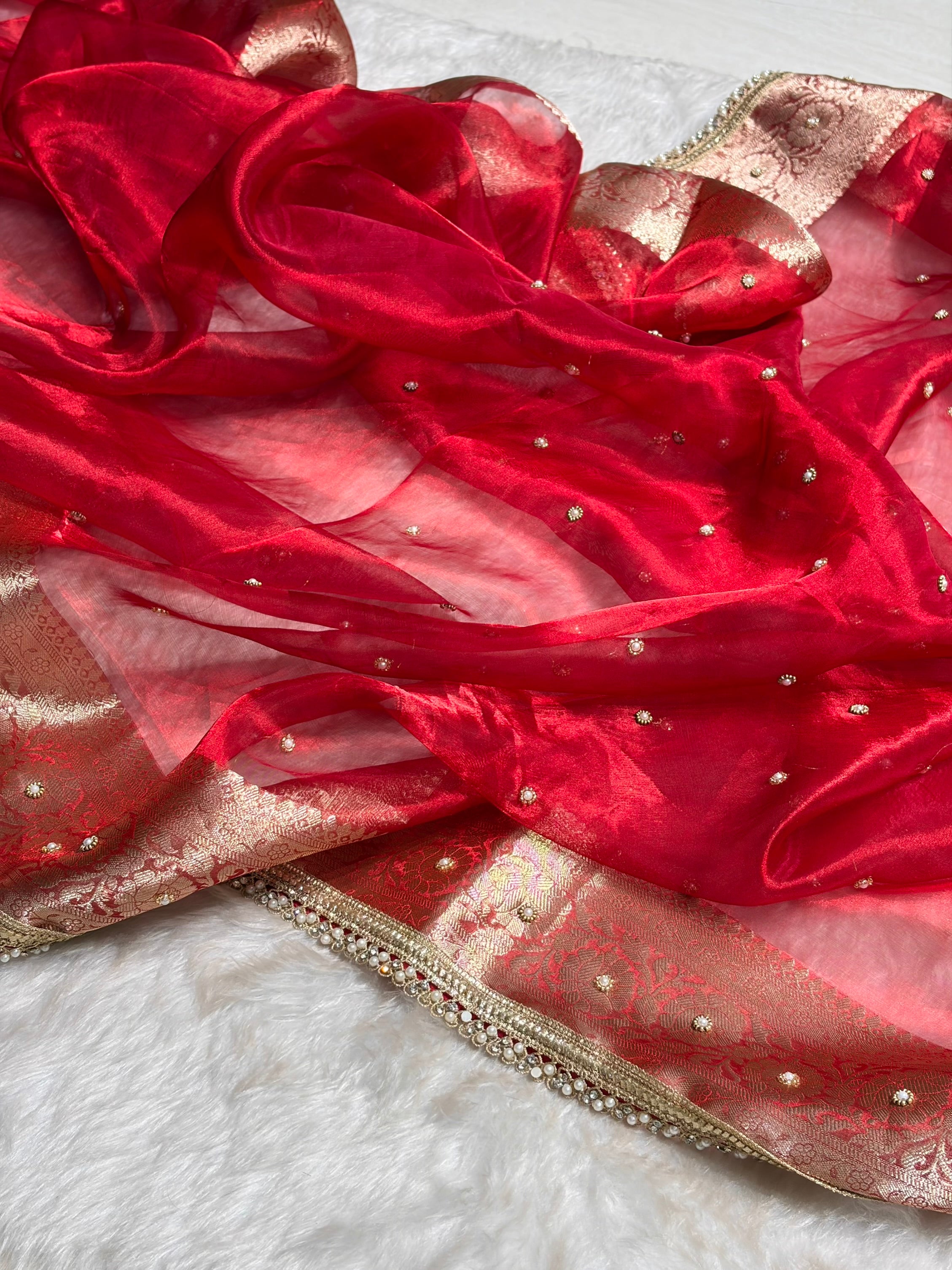 Red Shade Pure Tissue Silk Saree with Gota Patti PTGP-17
