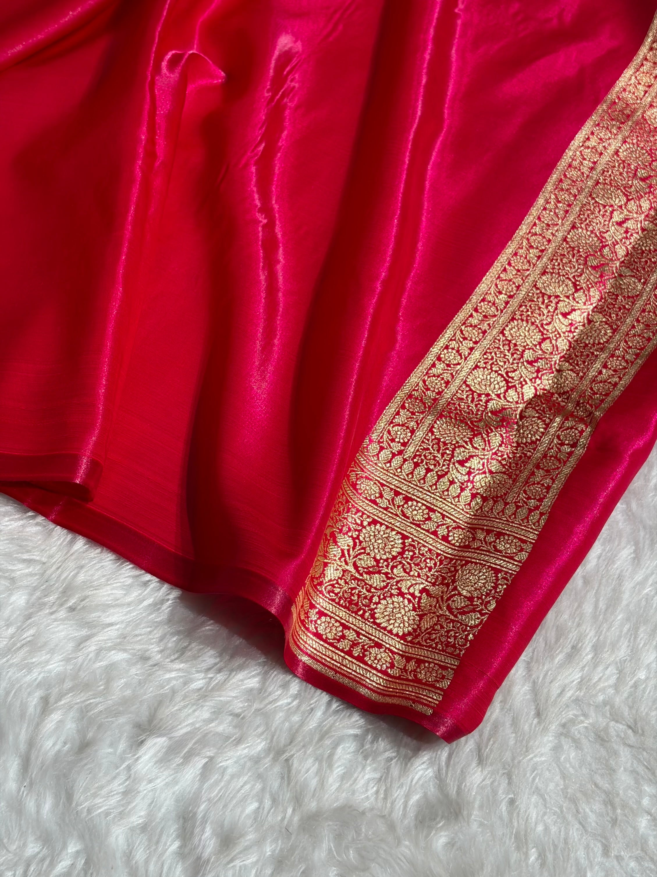 Cross Rani Shades Jaal Pattern Banarasi Satin Silk Saree SS57