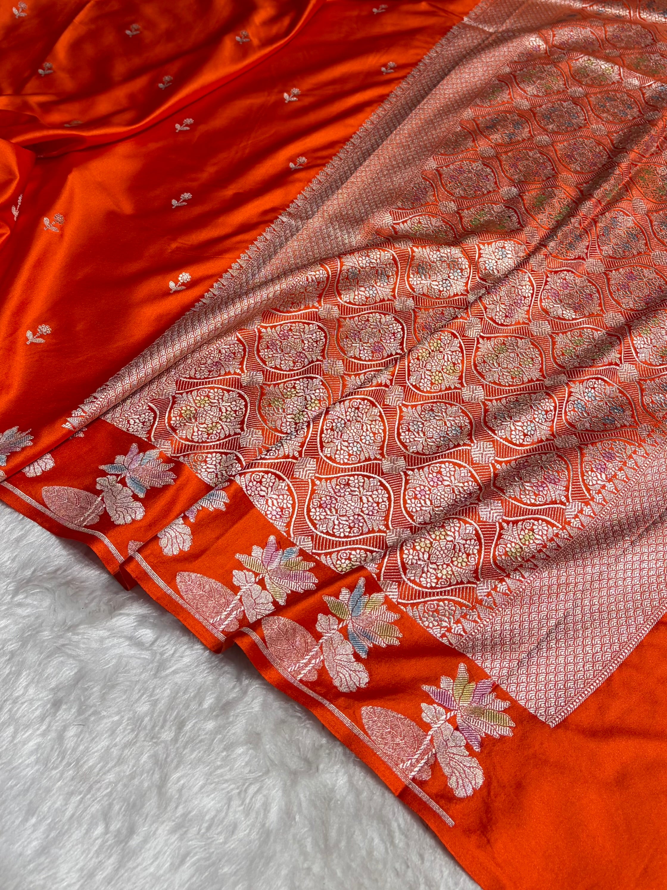 Orange Floral Border With Banarasi Minakari Booti Mashru Silk Saree MS54