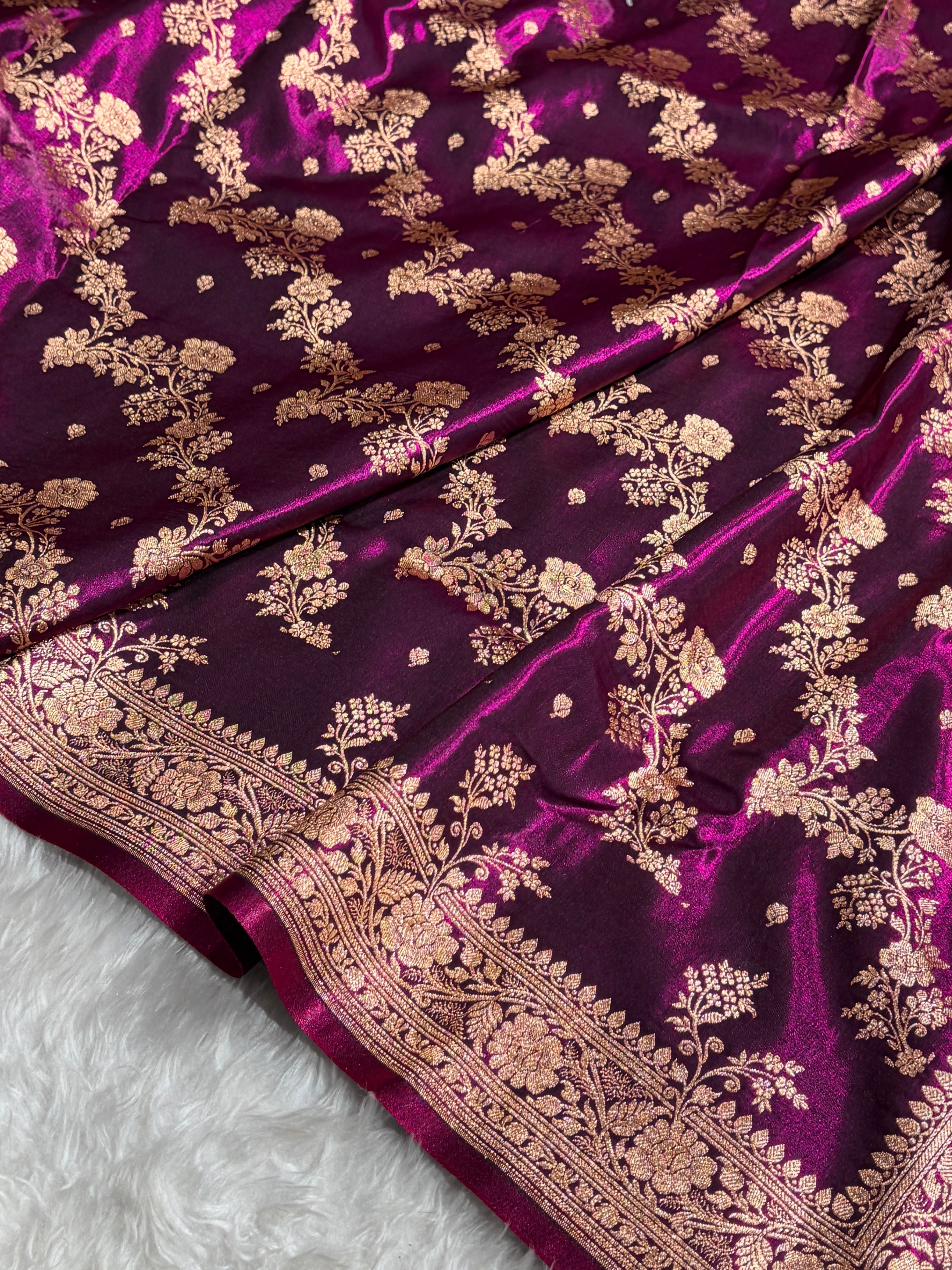 Satin Silk Saree Banarasi Cross with booti In Wine Shades SS22