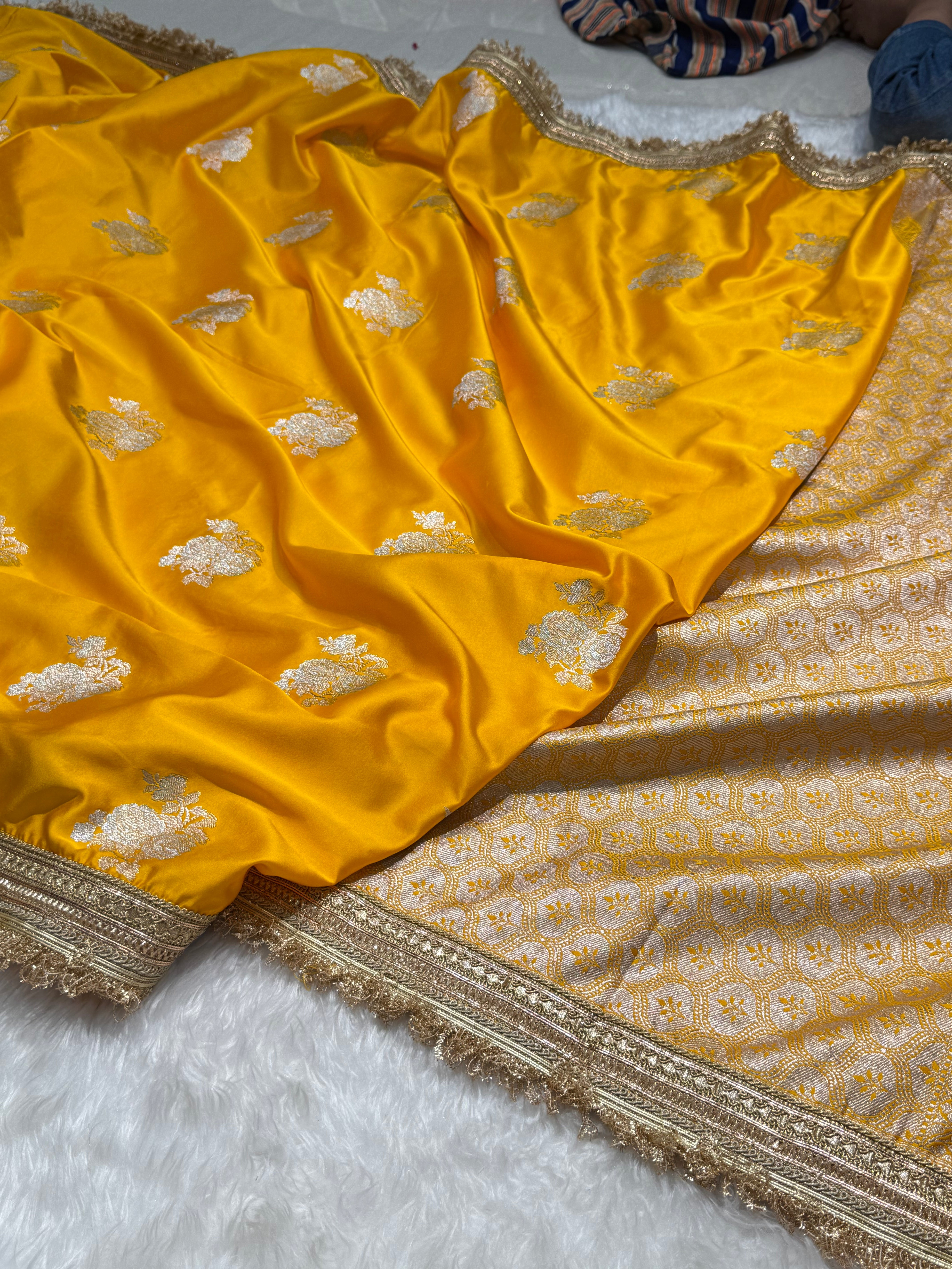 Yellow Minakari Boota Mashru Silk Saree with gotta Patti