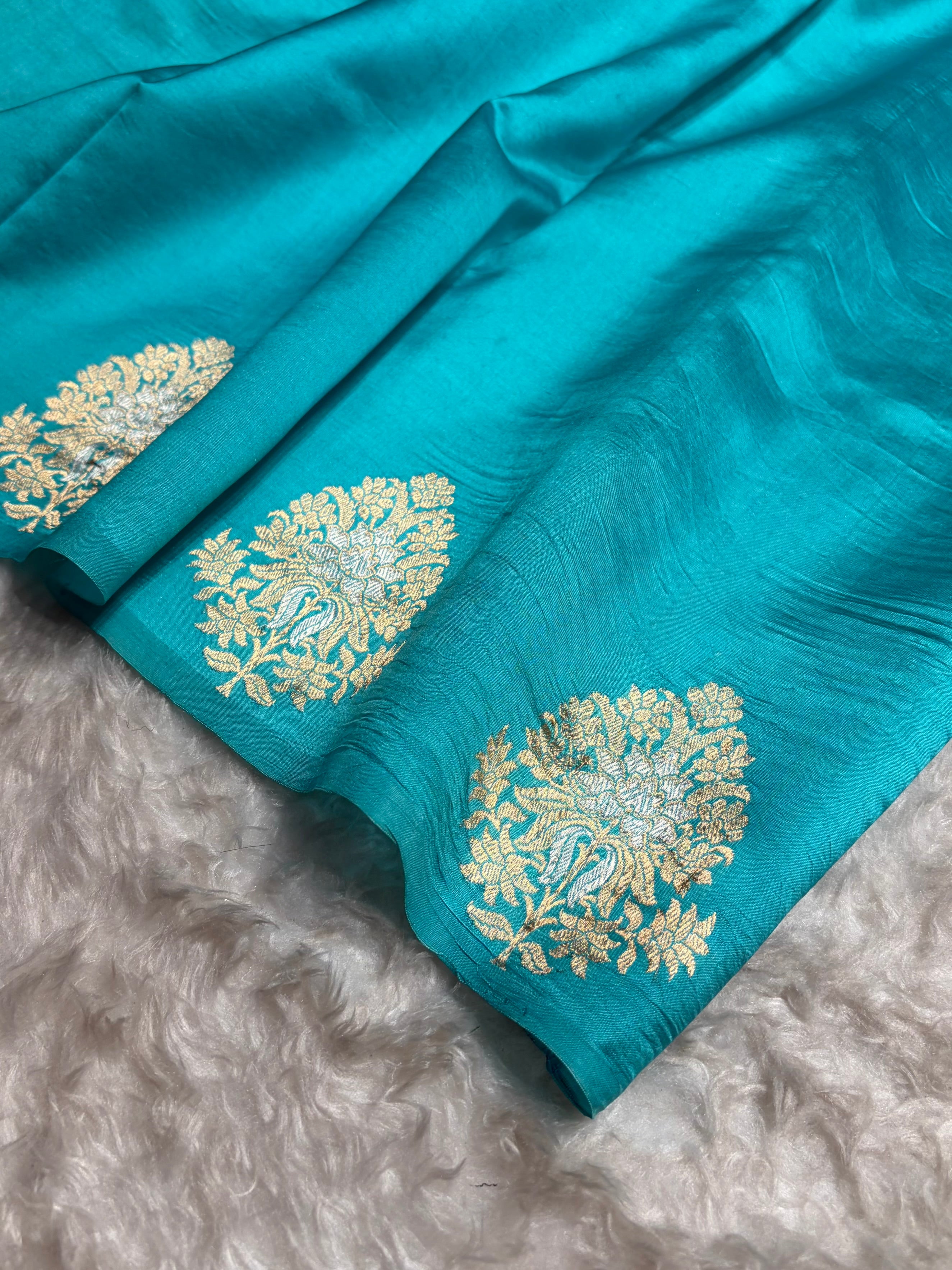 Powder Blue Shades Banarasi Handwoven Pure Paper Katan Silk RM-66