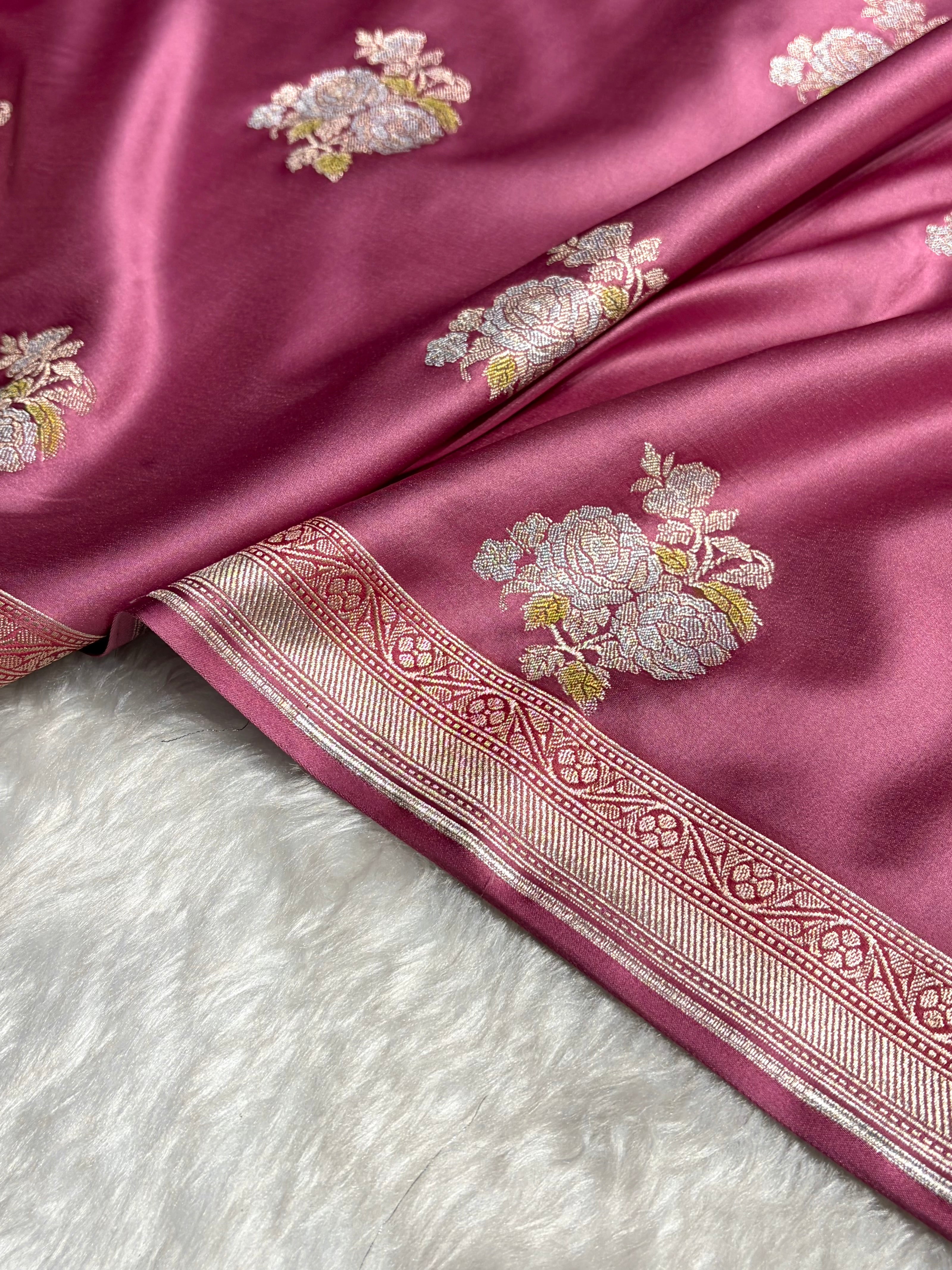 Mauve Sona Rupa Minakari Floral Motif Mashru Silk Saree MS50