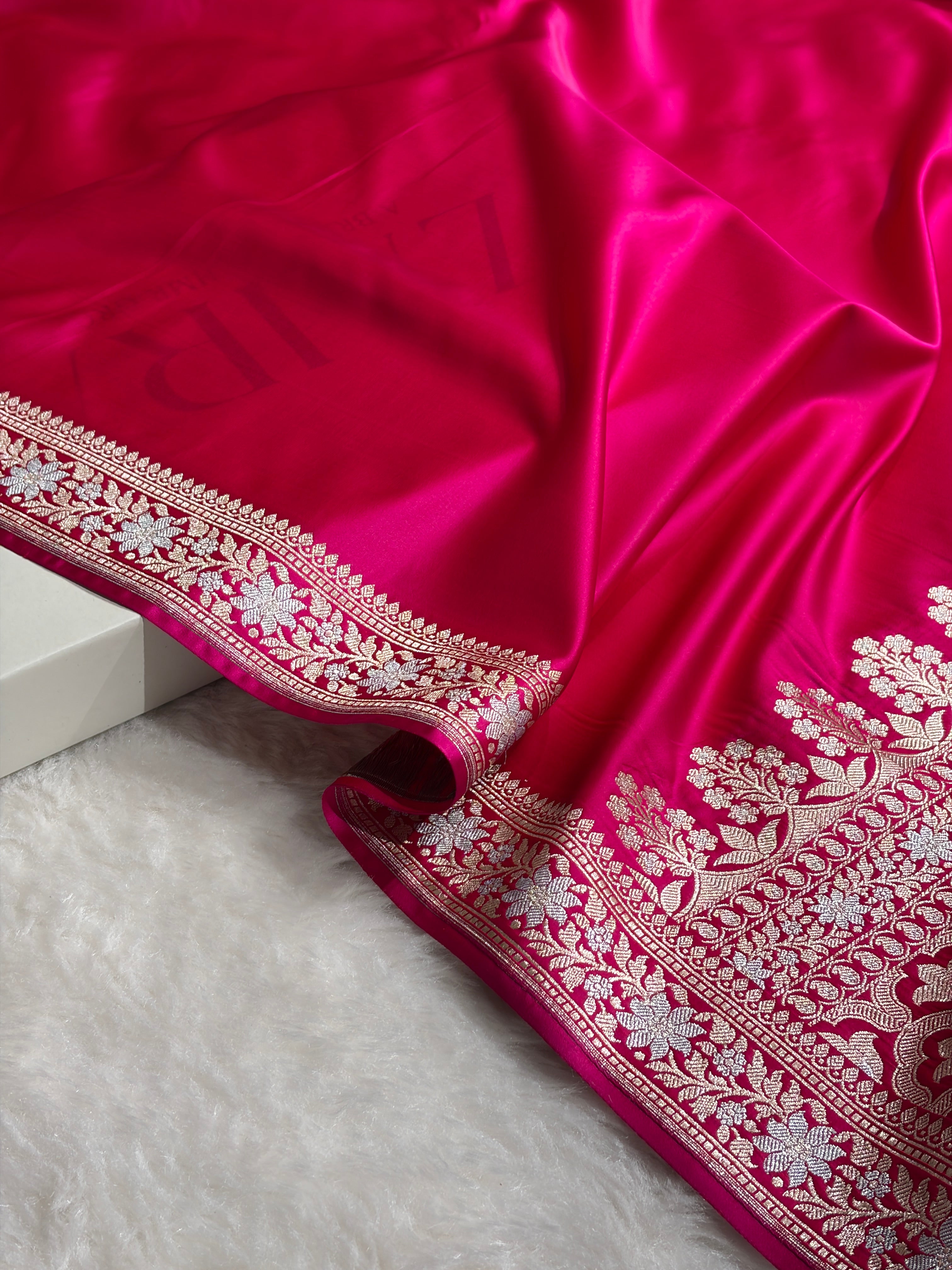 Rani Shades Plain Banarasi With Minakari Floral Border Mashru Silk Saree MSM-123