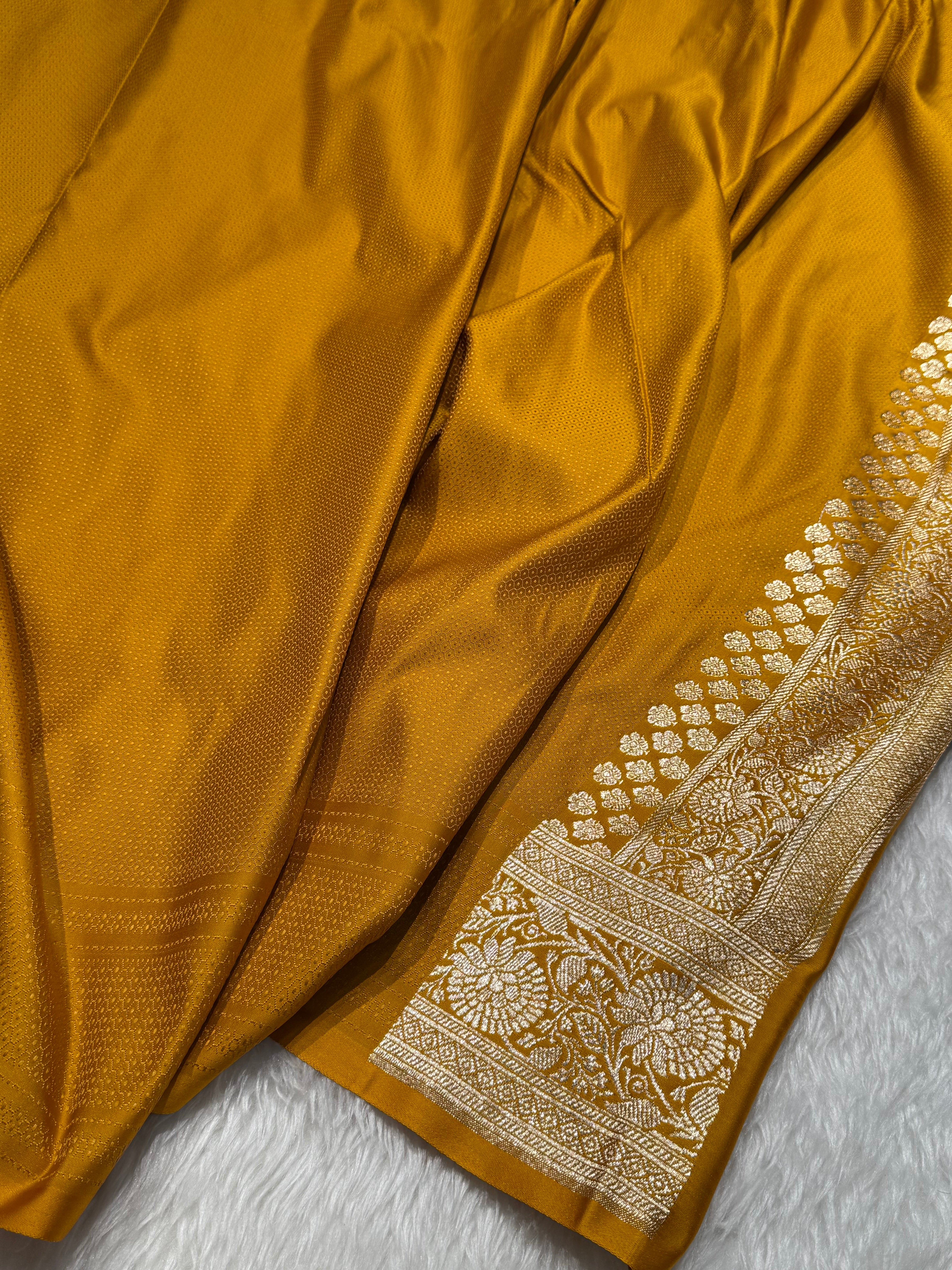 Mustard Banarasi Jaal Katan Silk Saree