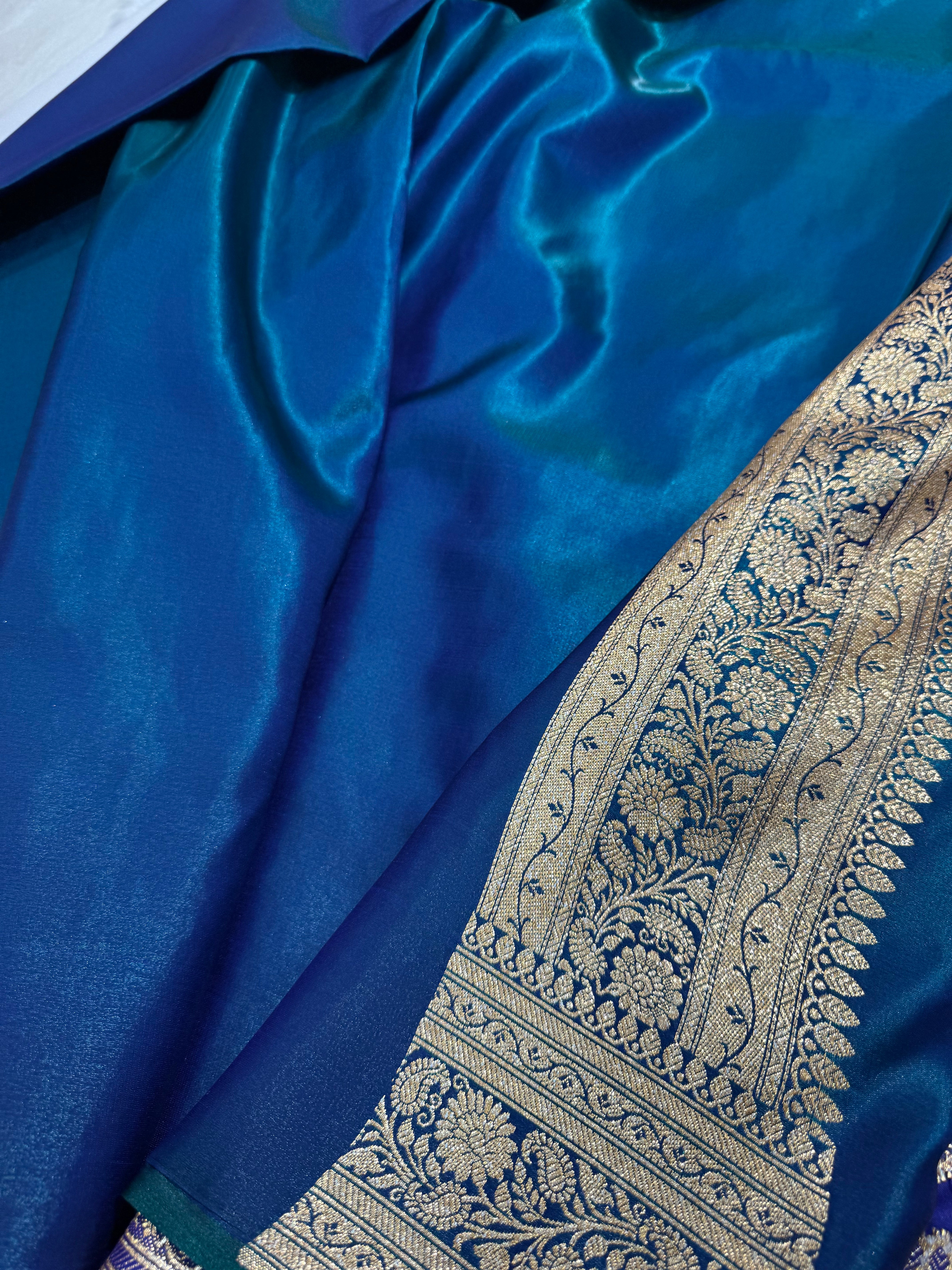 Light Weight Satin Silk booti in Peacock SS02