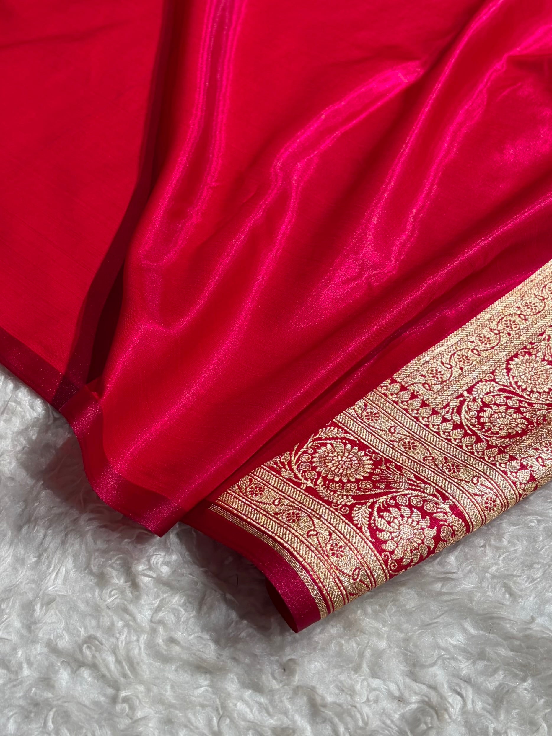 Satin Silk Saree Cross with Booti in Cross Rani Shades SS24
