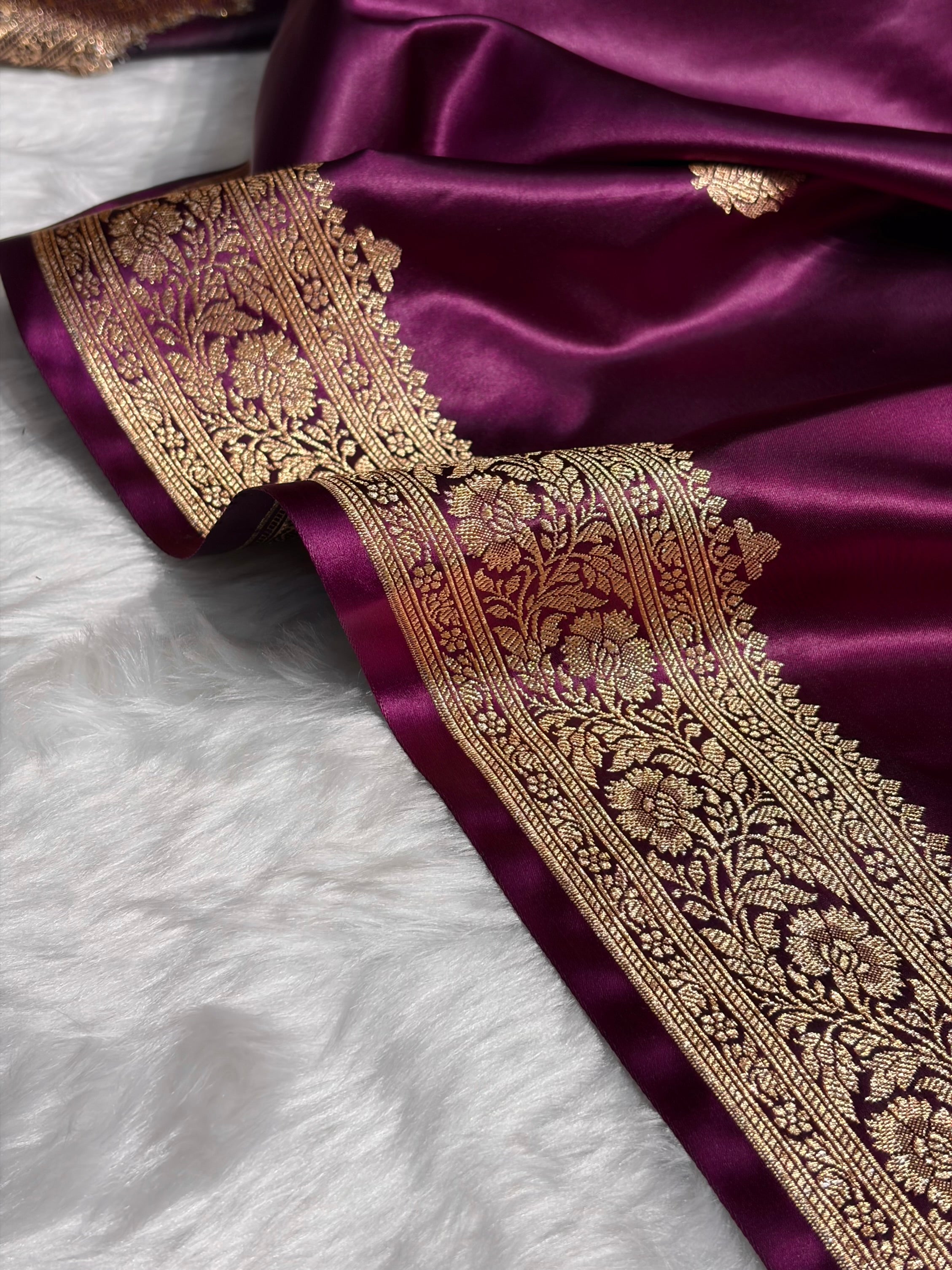 Wine Booti Pattern Satin Katan Silk Saree SK65