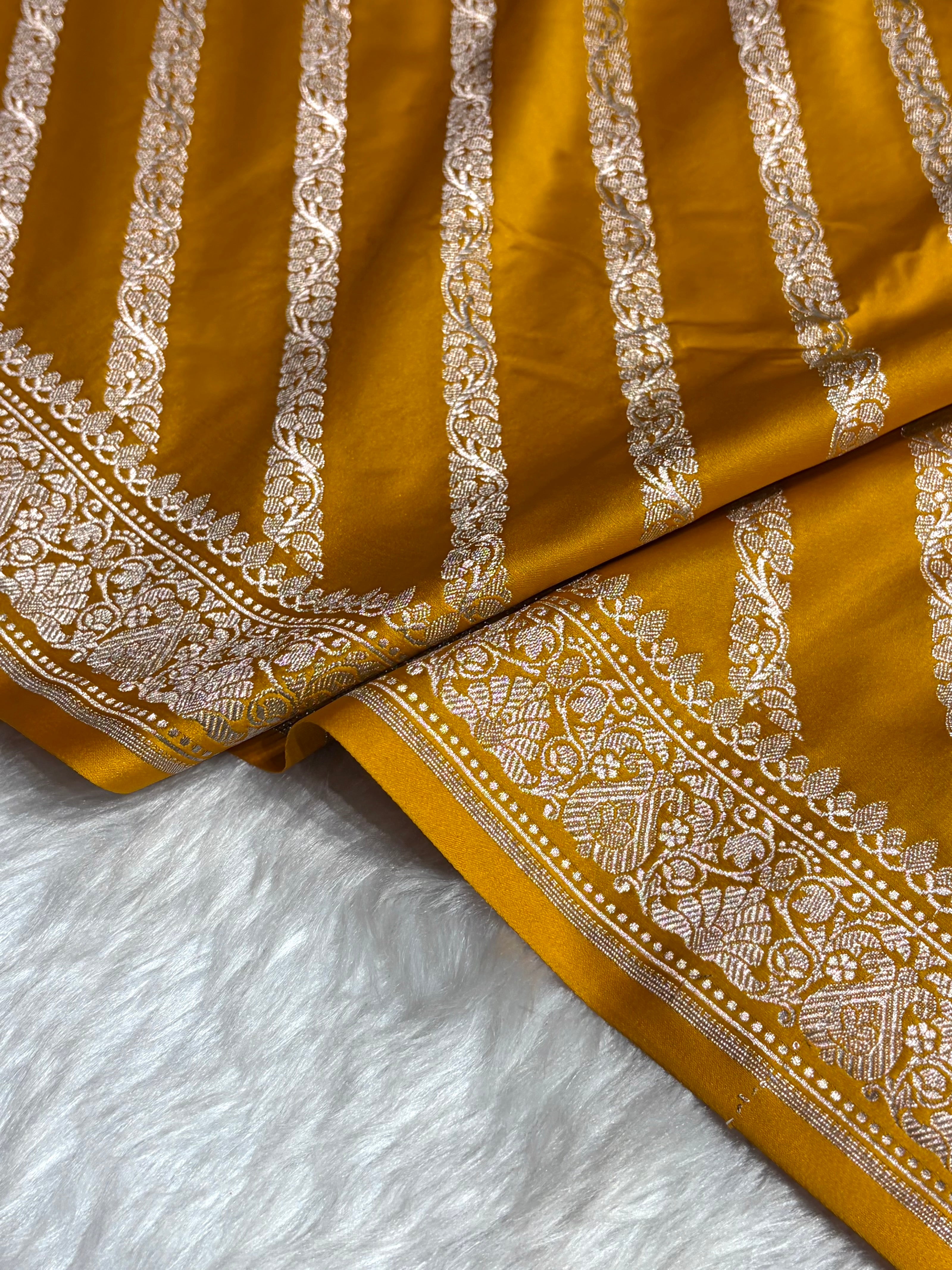 Mustard With Floral Border Mashru Silk Saree MSM-98