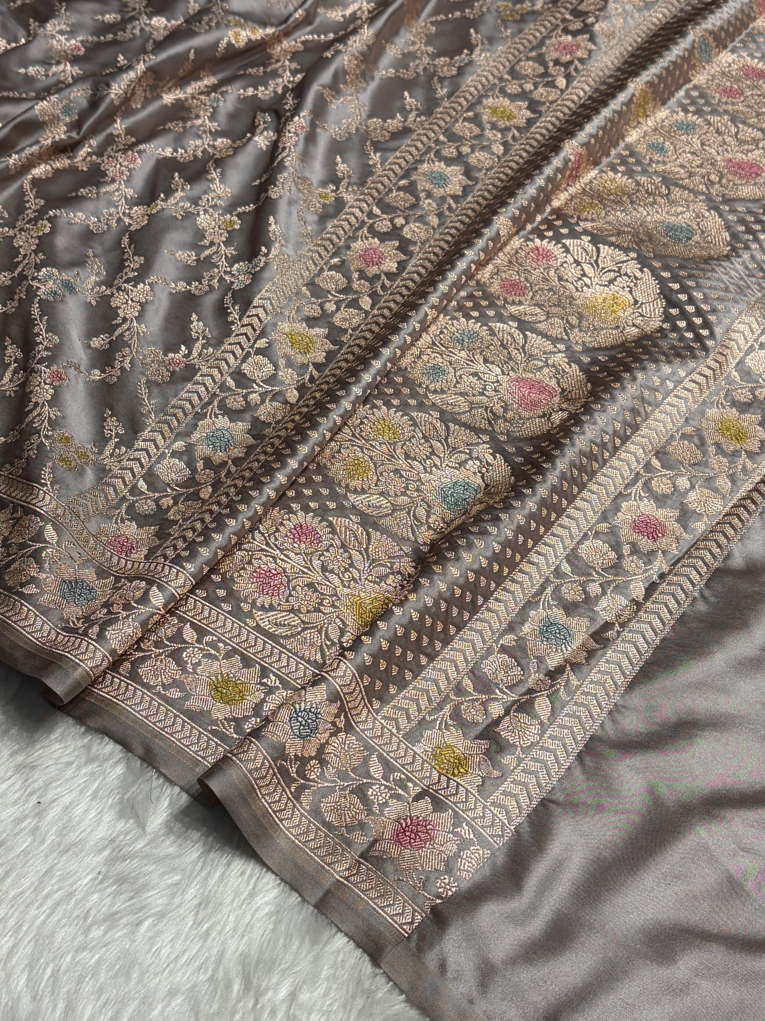 Gray Shade Minakari with Jaal Pattern Mashru Silk Saree MS56